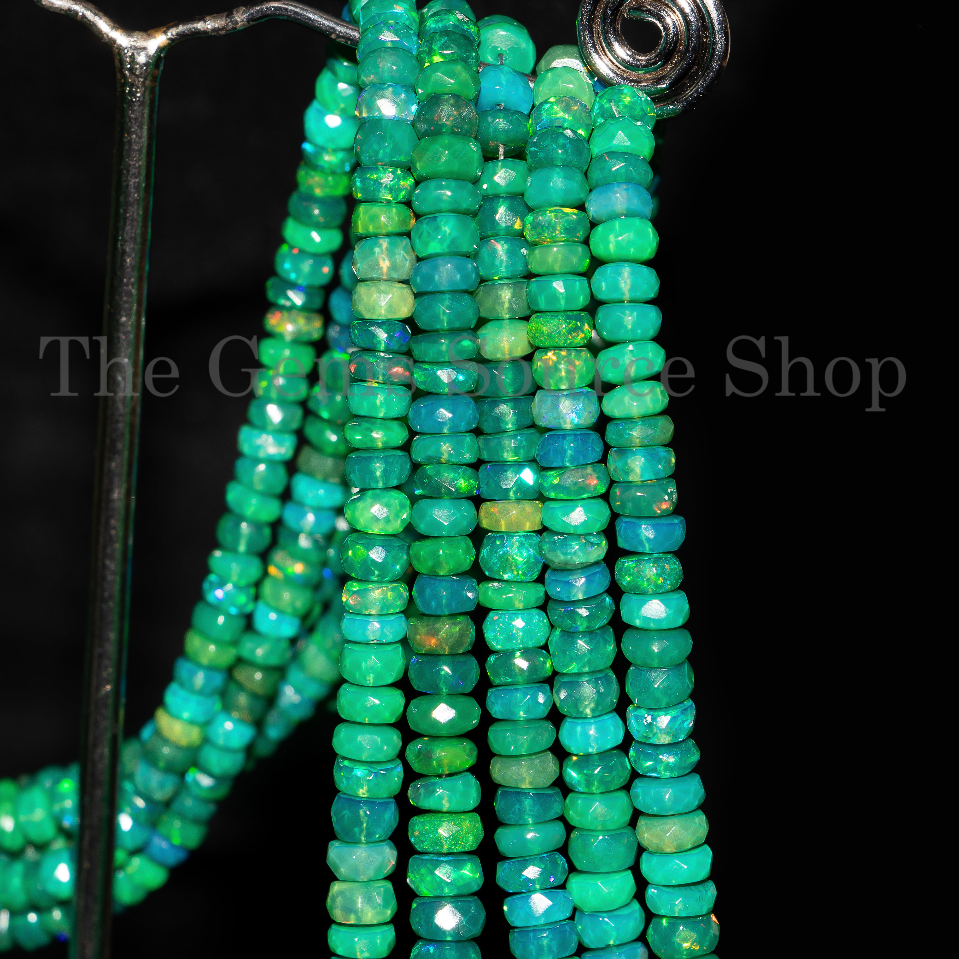Dark Green Ethiopian Opal Beads, Opal Faceted Rondelle Beads