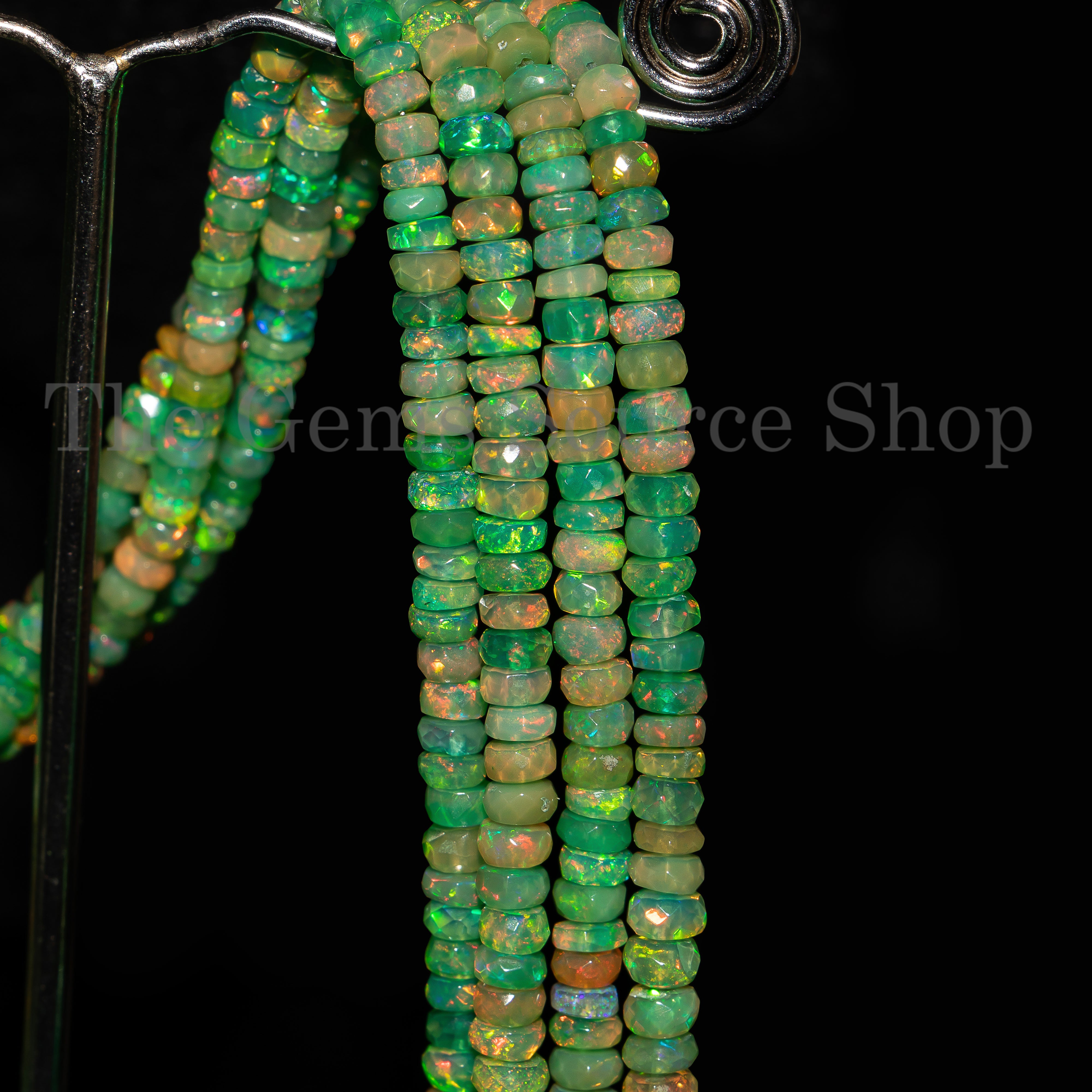 Green Opal Gemstone Beads, Opal Faceted Rondelle Beads