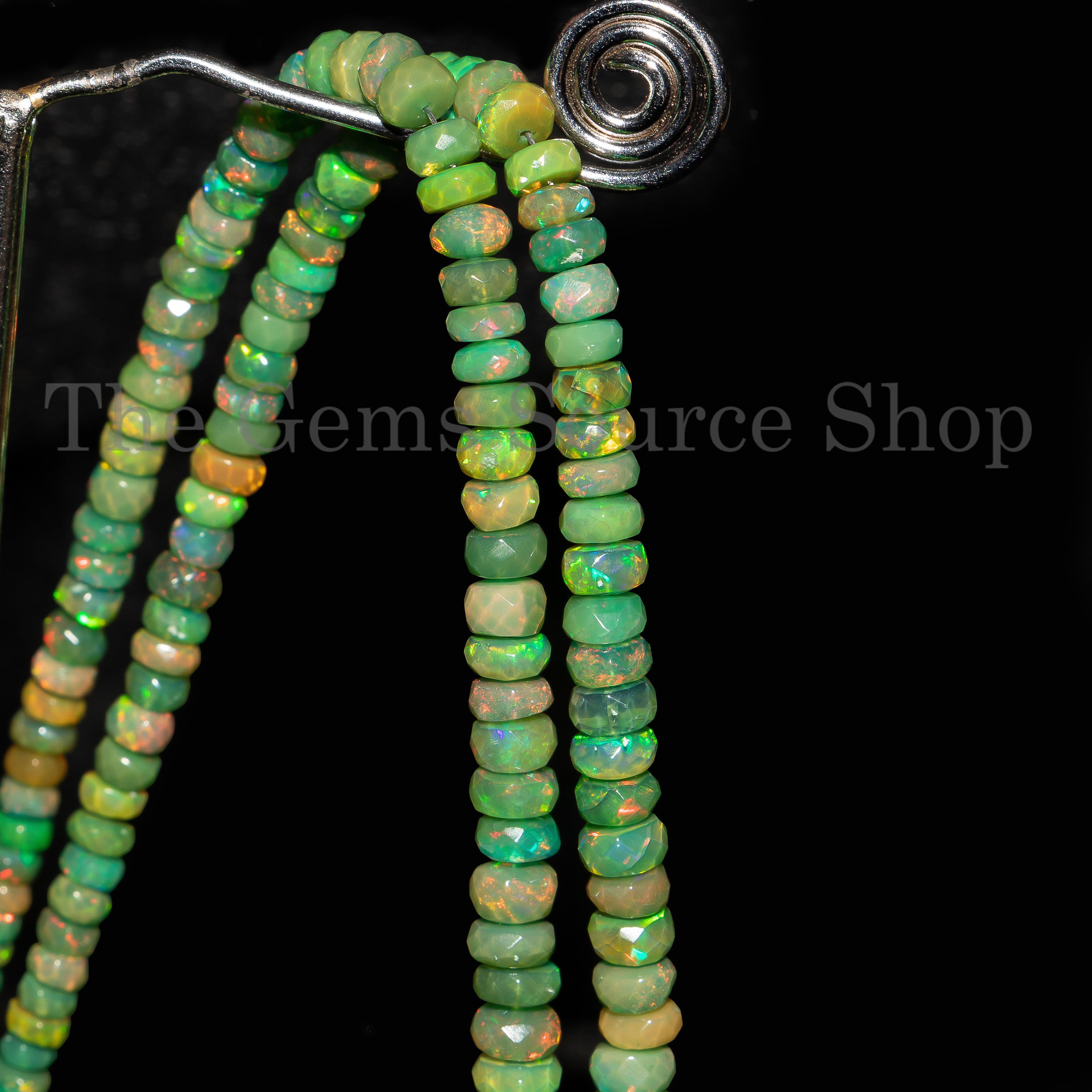 Green Opal Beads, Opal Faceted Rondelle Beads, Opal Gemstone Beads