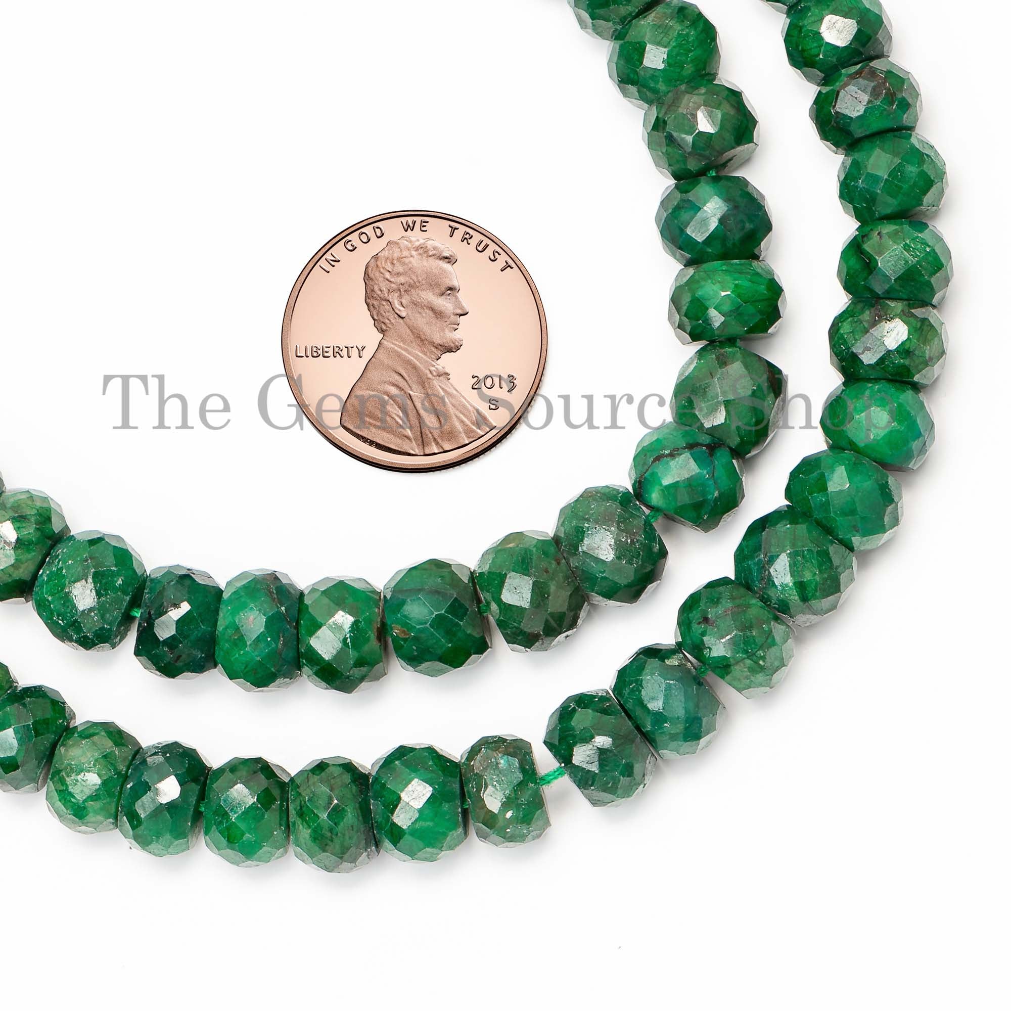 6-8mm Emerald Faceted Rondelle Beads, Faceted Emerald Beads, Rondelle Emerald Beads