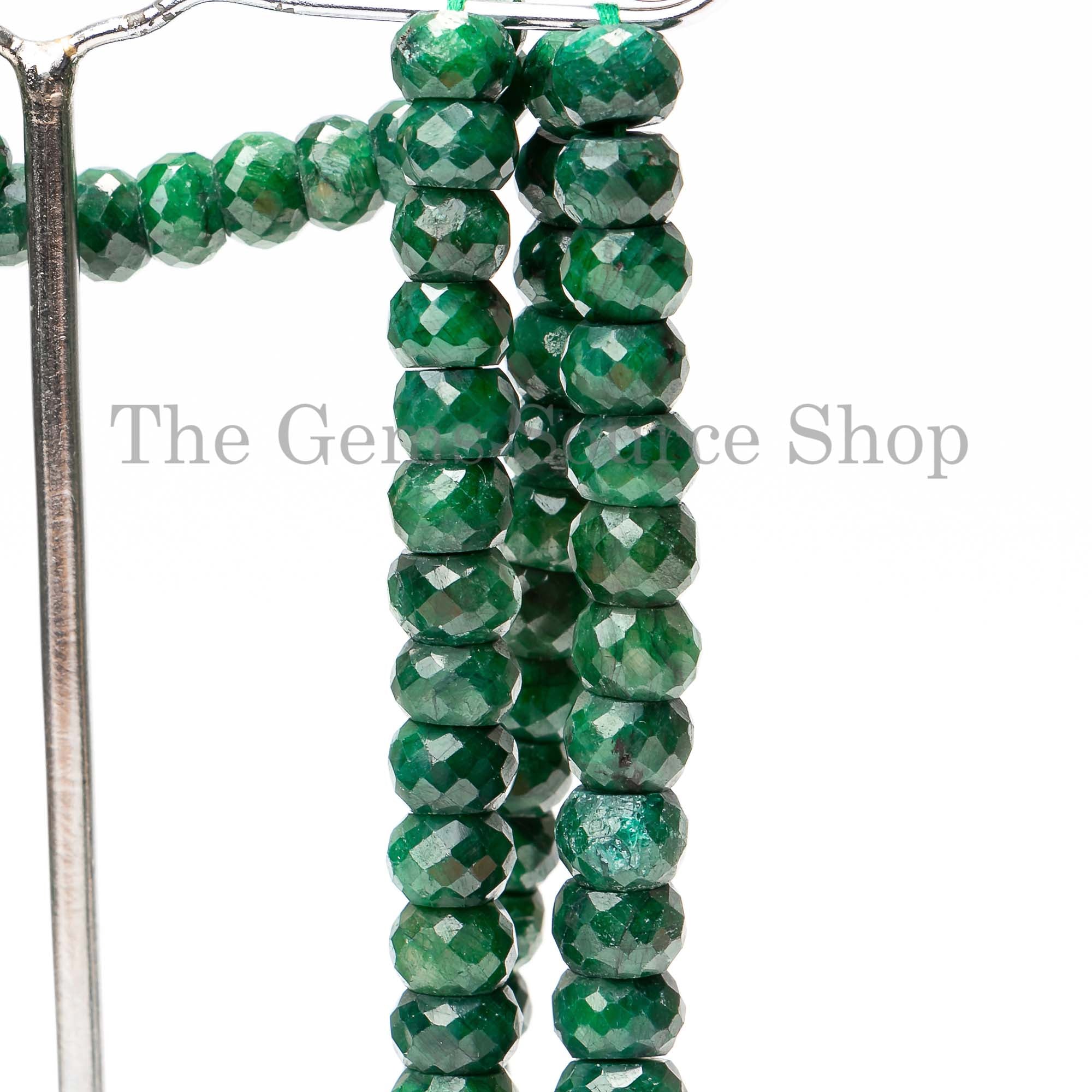 6-8mm Emerald Faceted Rondelle Beads, Faceted Emerald Beads, Rondelle Emerald Beads