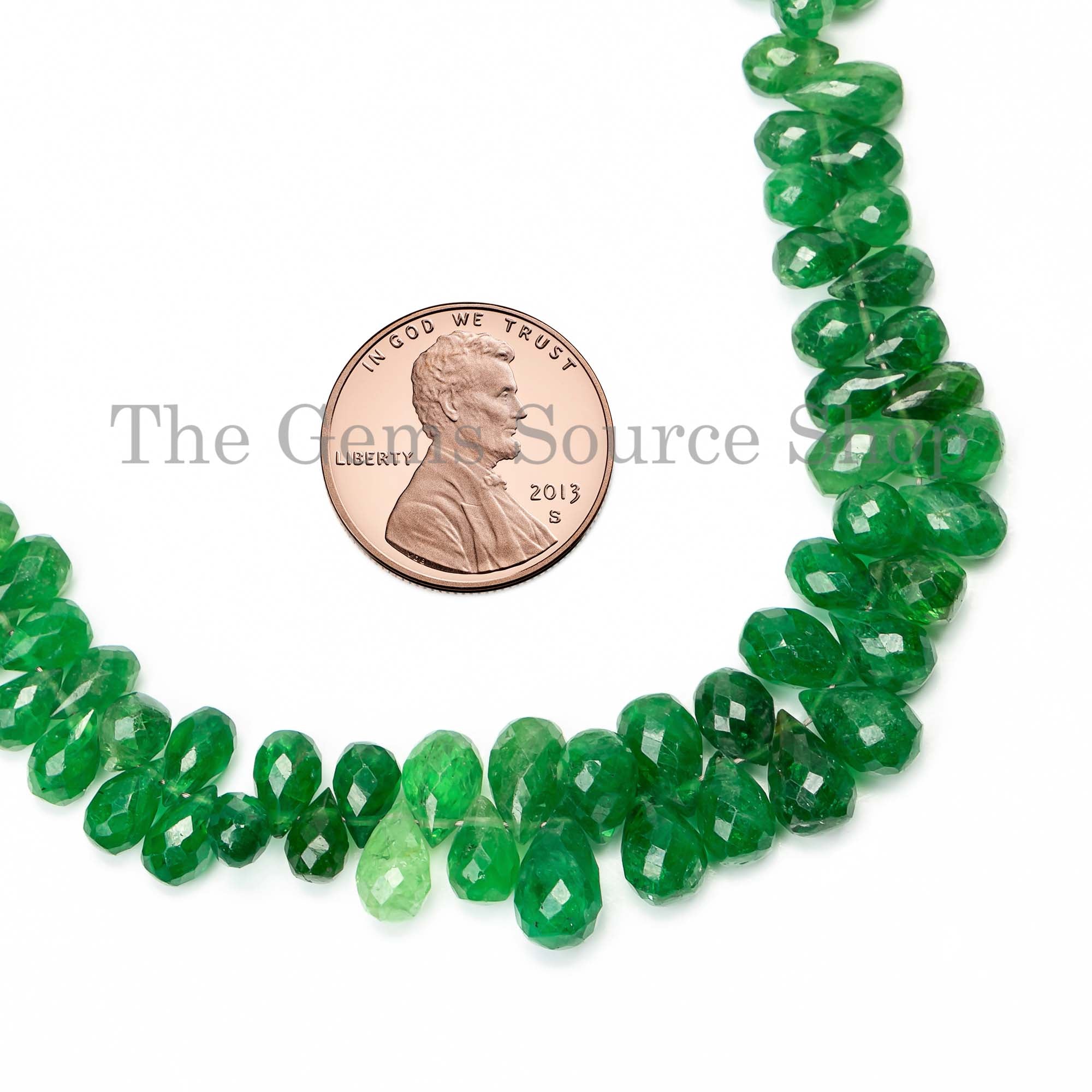 Genuine Tsavorite Briolette Tear Drop Shape 4x6-5x9mm Gemstone Craft Beads 8" Strand