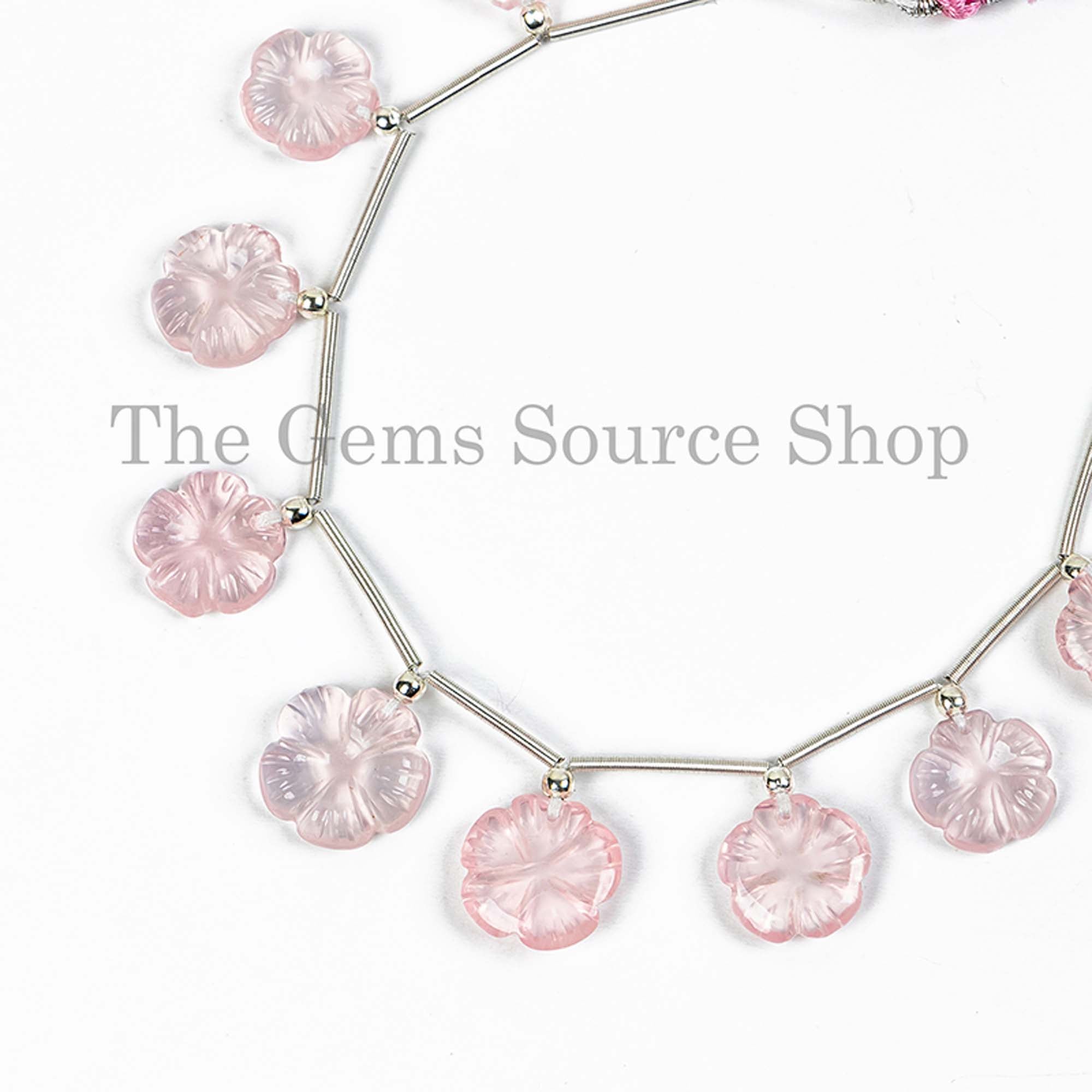 Rose Quartz Flower Carving Beads, 8-11mm Quartz Fancy Beads, Carving Beads, Rose Quartz Beads