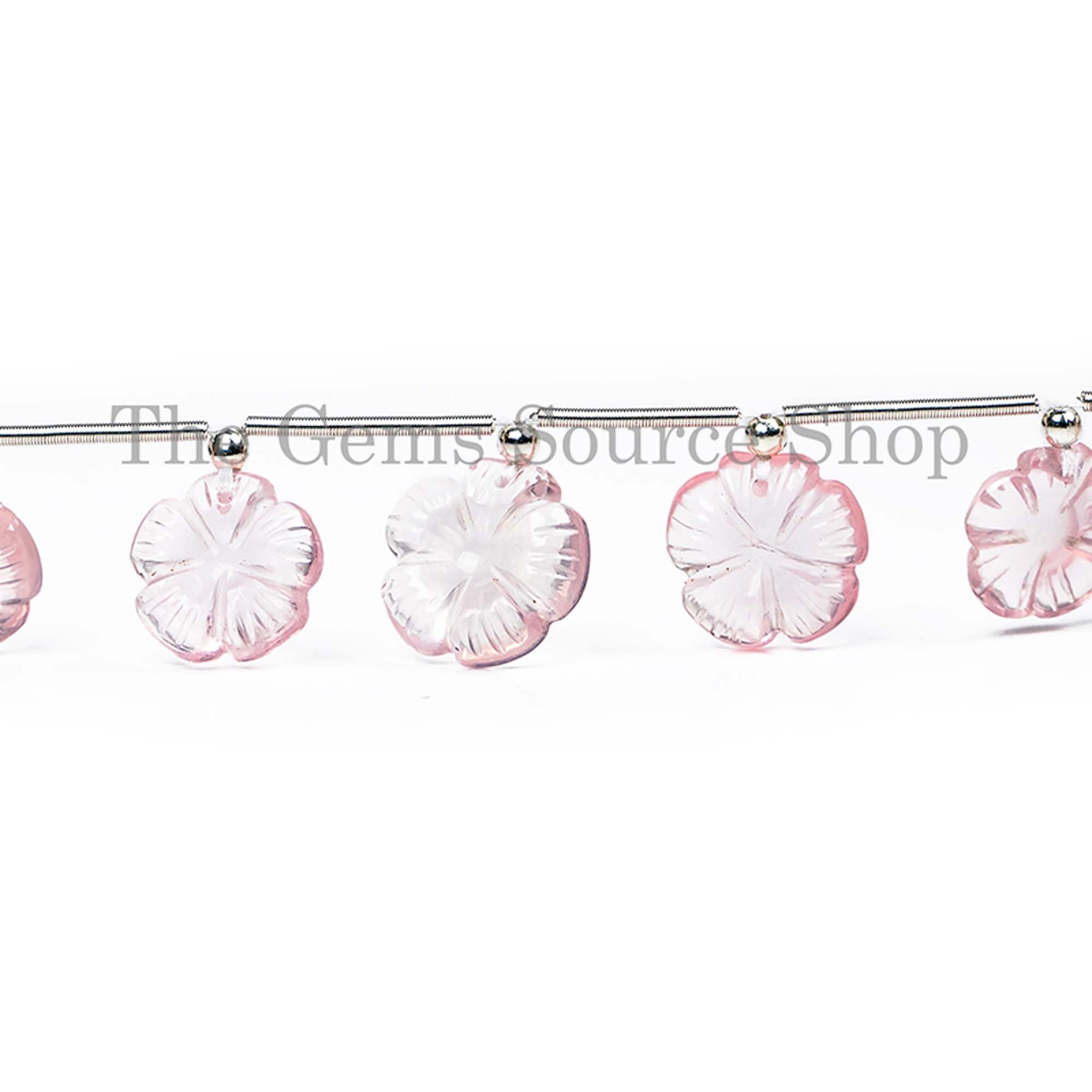 Rose Quartz Flower Carving Beads, 8-11mm Quartz Fancy Beads, Carving Beads, Rose Quartz Beads