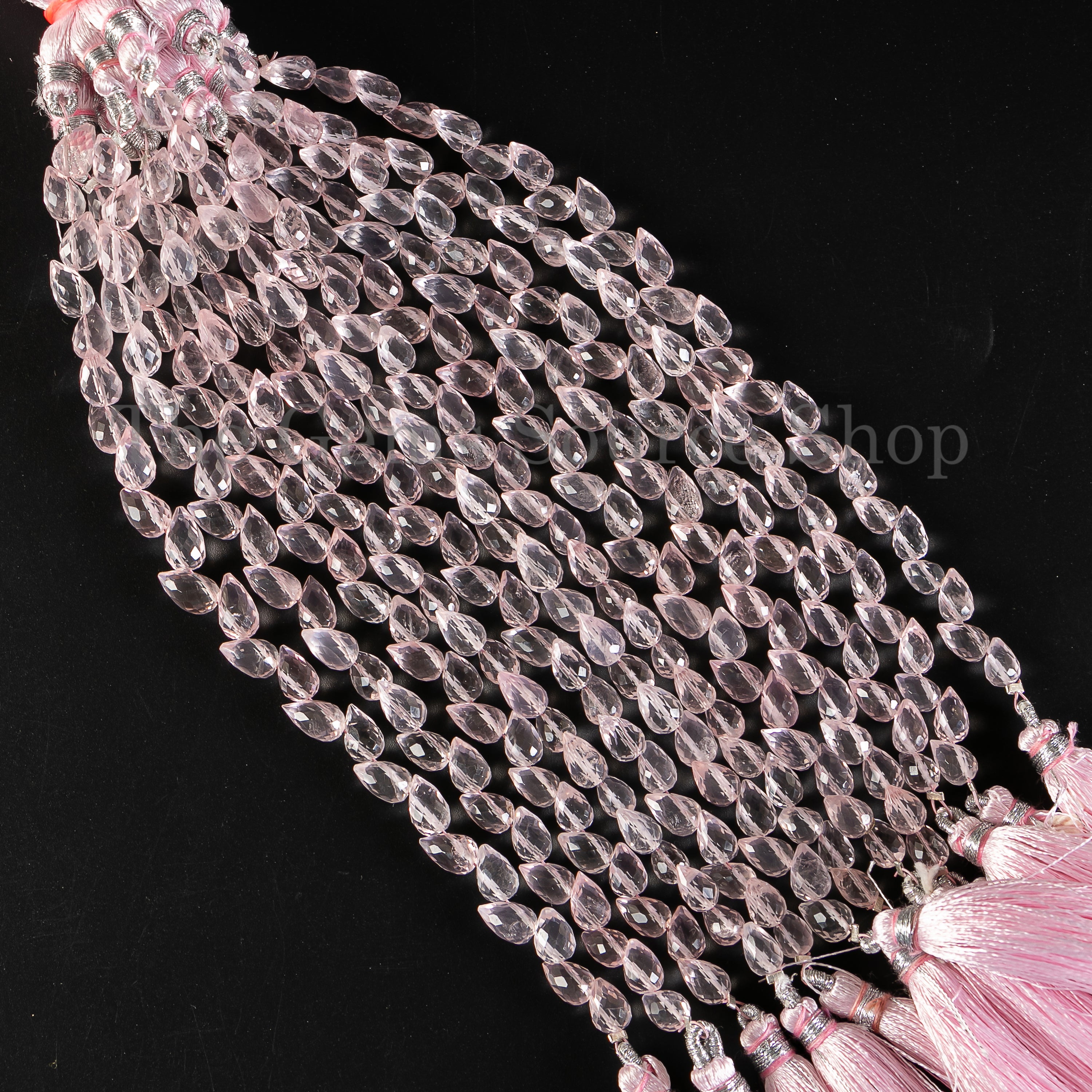 Rose Quartz Faceted Drops Shape Gemstone Beads TGS-4913