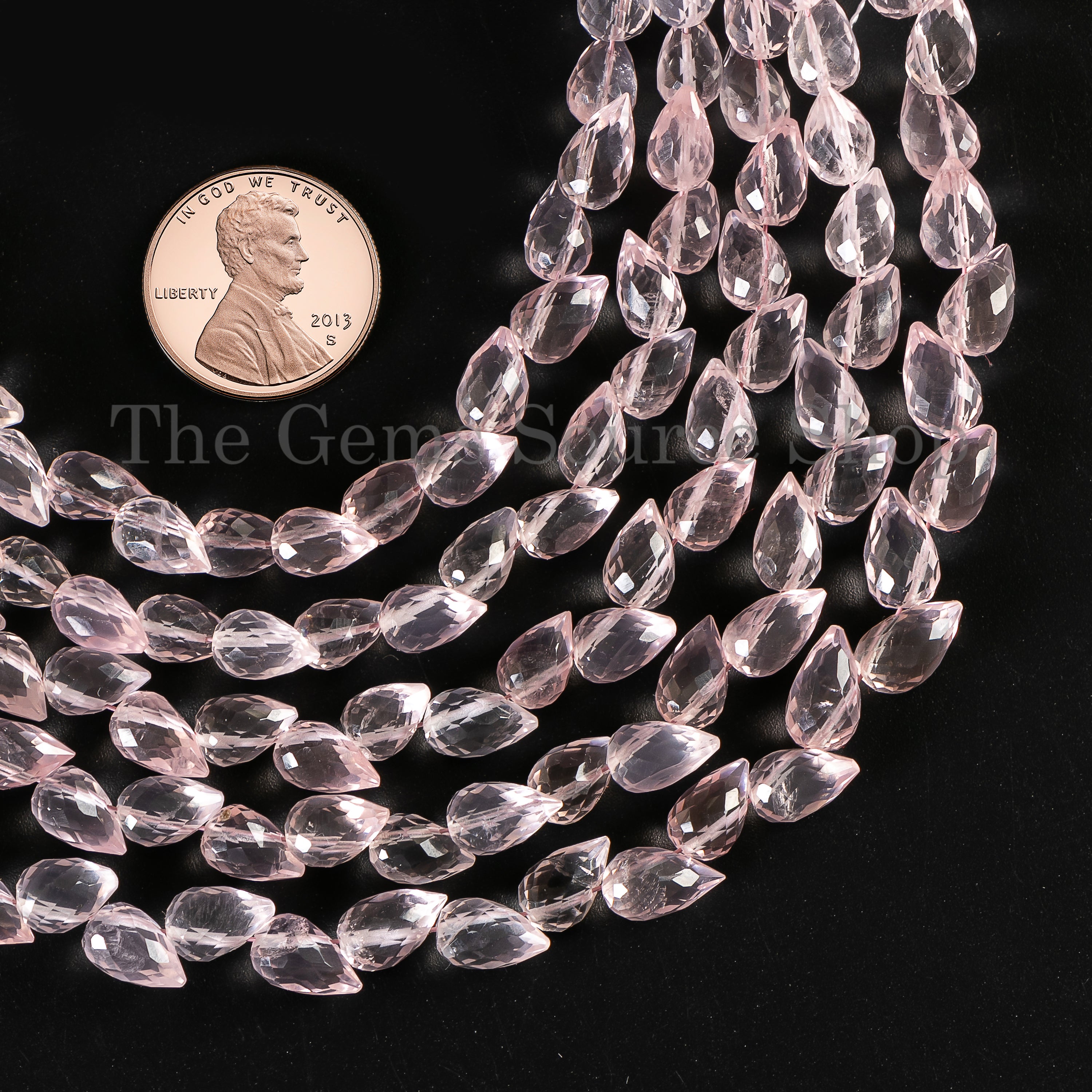Rose Quartz Faceted Drops Shape Gemstone Beads TGS-4913
