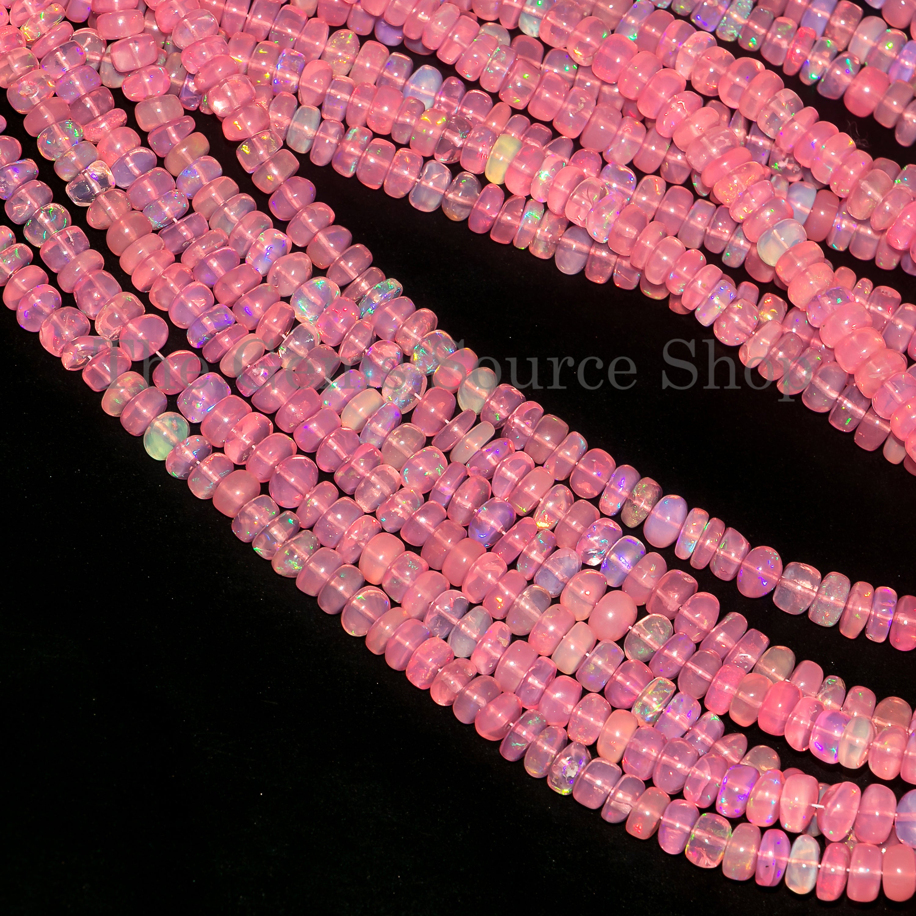 5-7mm Pink Opal Smooth Rondelle Shape Beads TGS-4537
