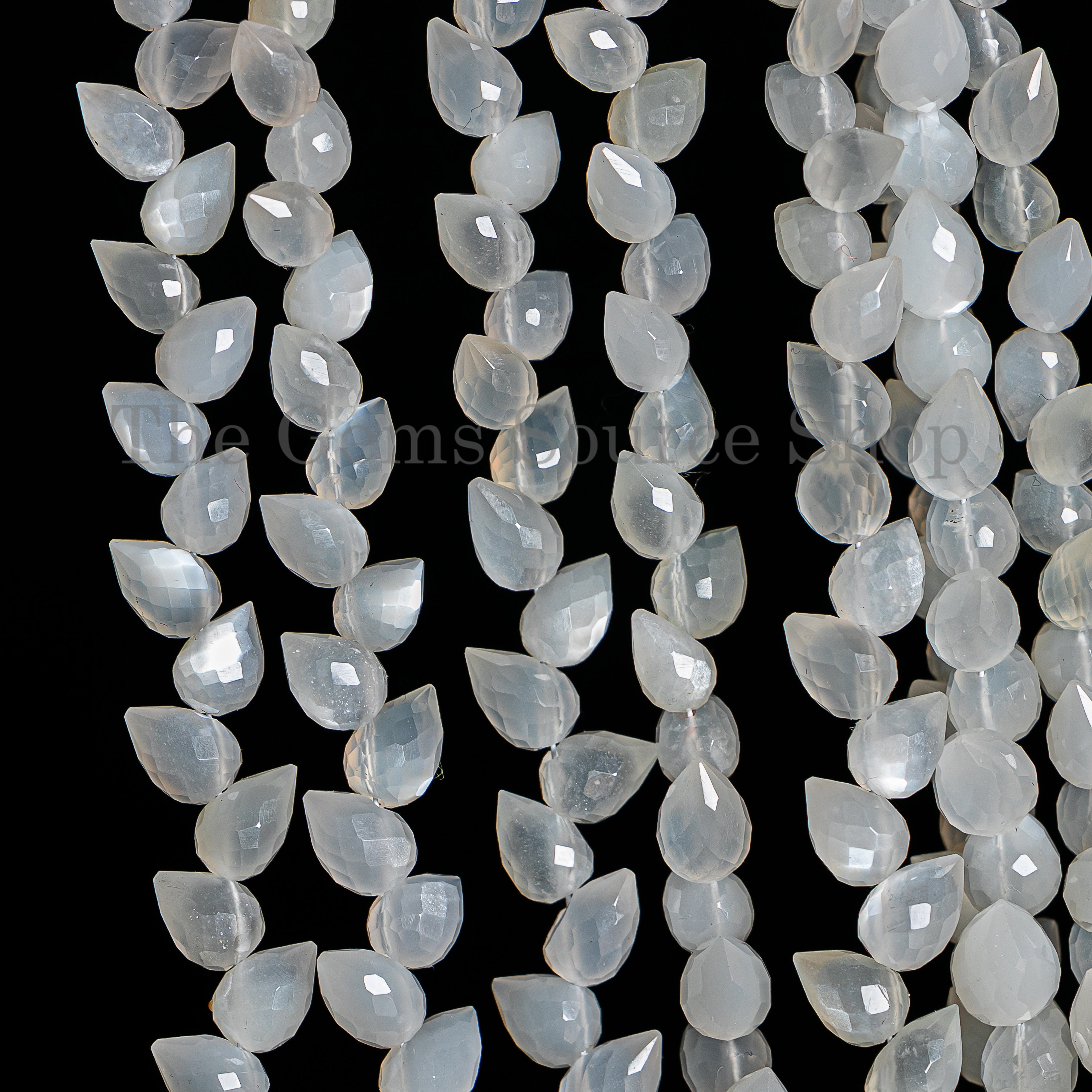 White Moonstone Faceted Drops Shape Beads TGS-4916