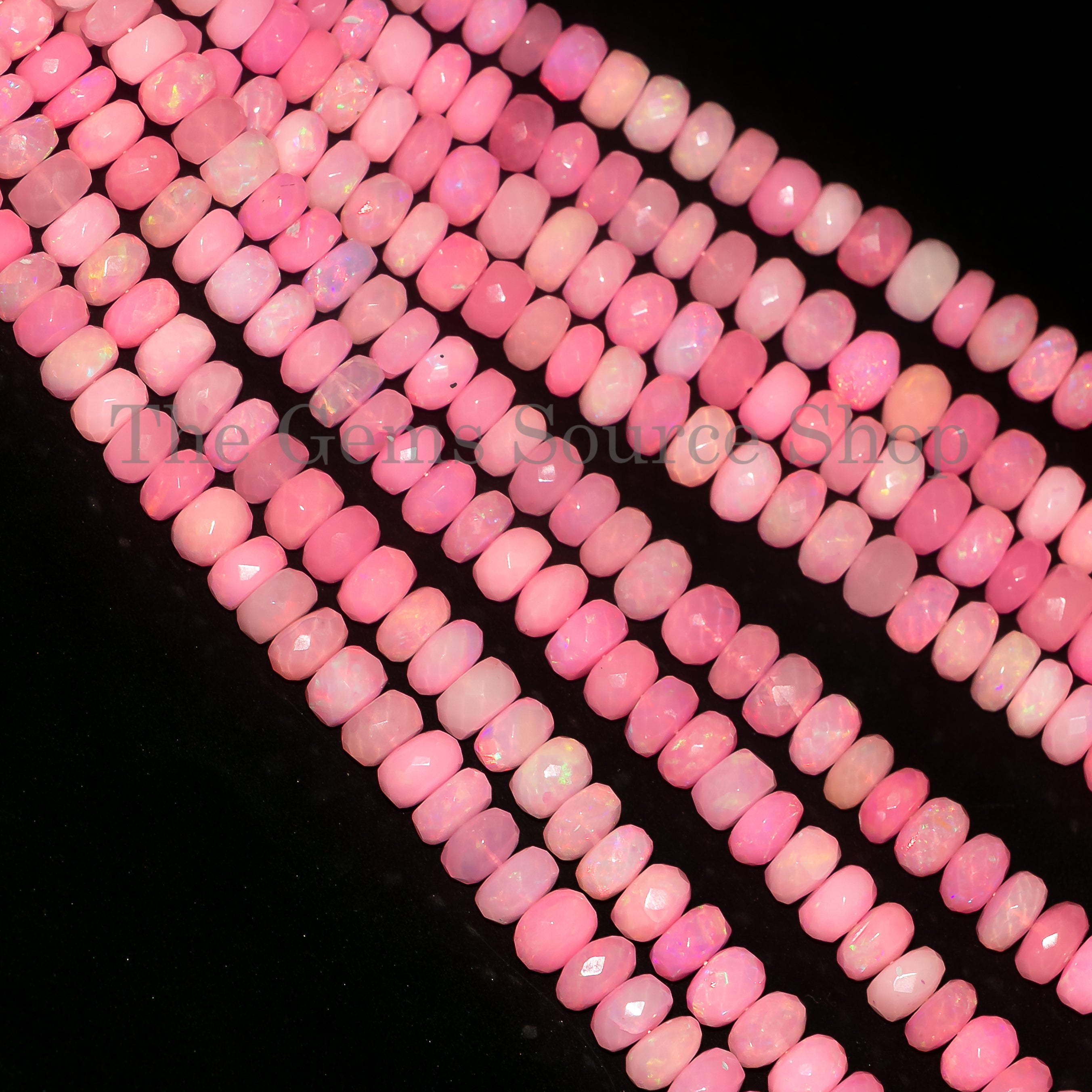 6-9mm Pink Opal Faceted Rondelle Shape Beads TGS-4538