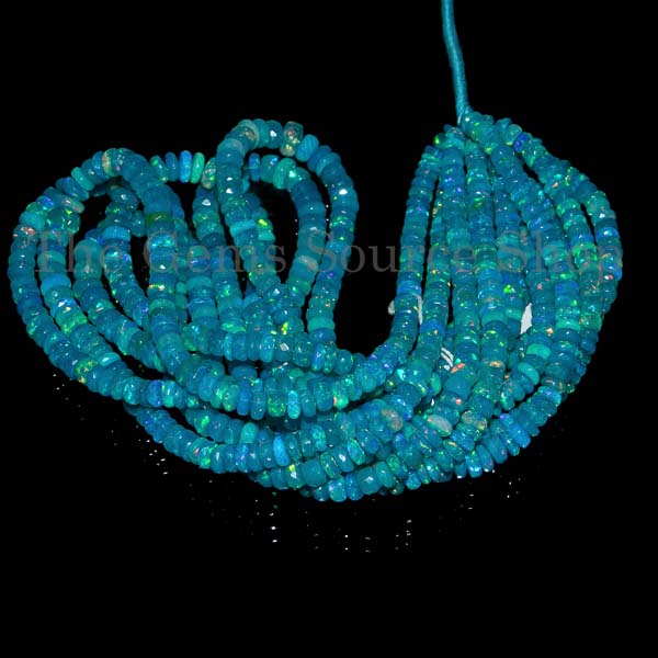 Big Size Natural Paraiba Opal Beads, Faceted Rondelle Beads, Opal Gemstone Beads