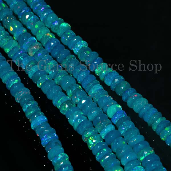 Big Size Natural Paraiba Opal Beads, Faceted Rondelle Beads, Opal Gemstone Beads