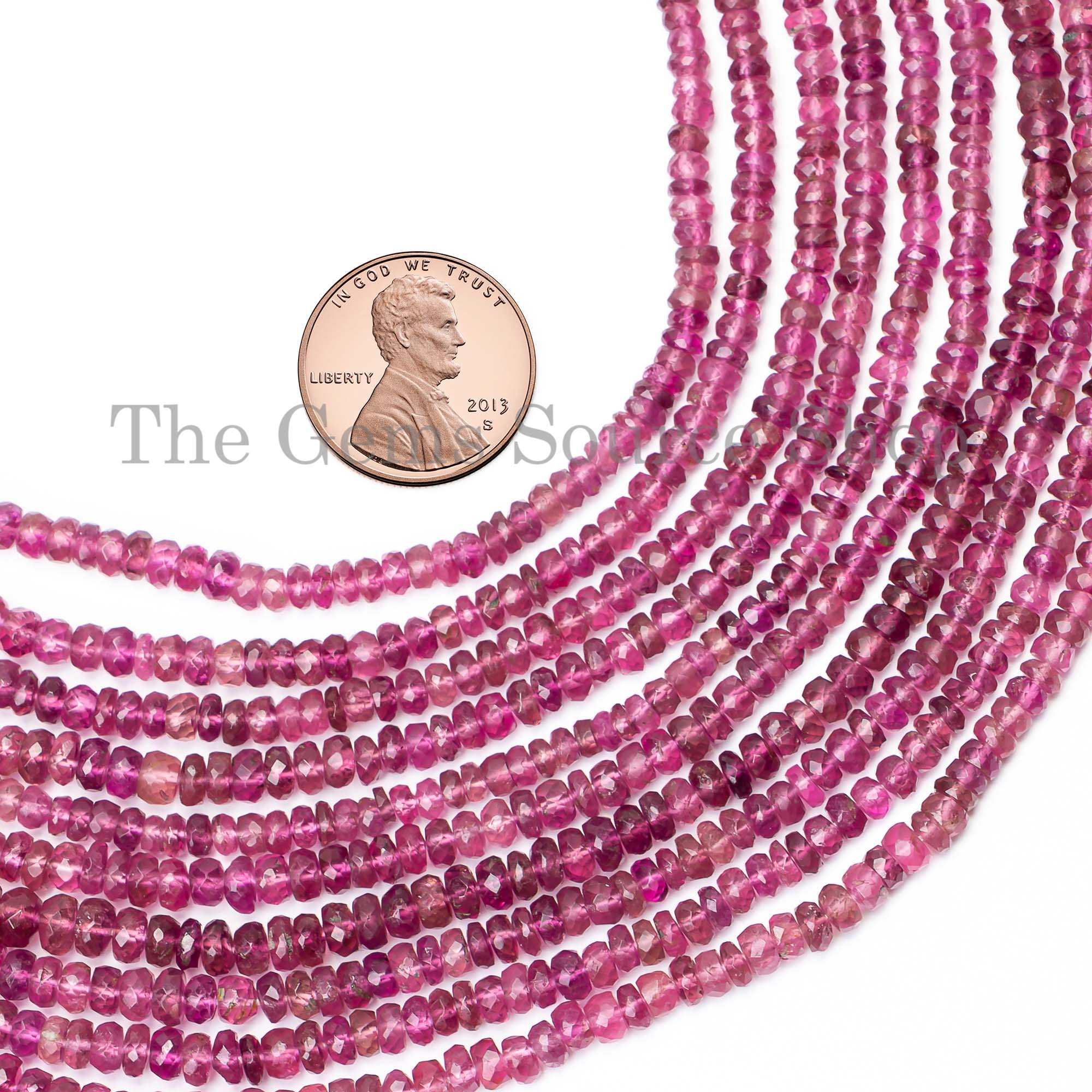 Rubellite Tourmaline Faceted Rondelle Beads, Rubellite Faceted Beads, 3-4mm Tourmaline Beads