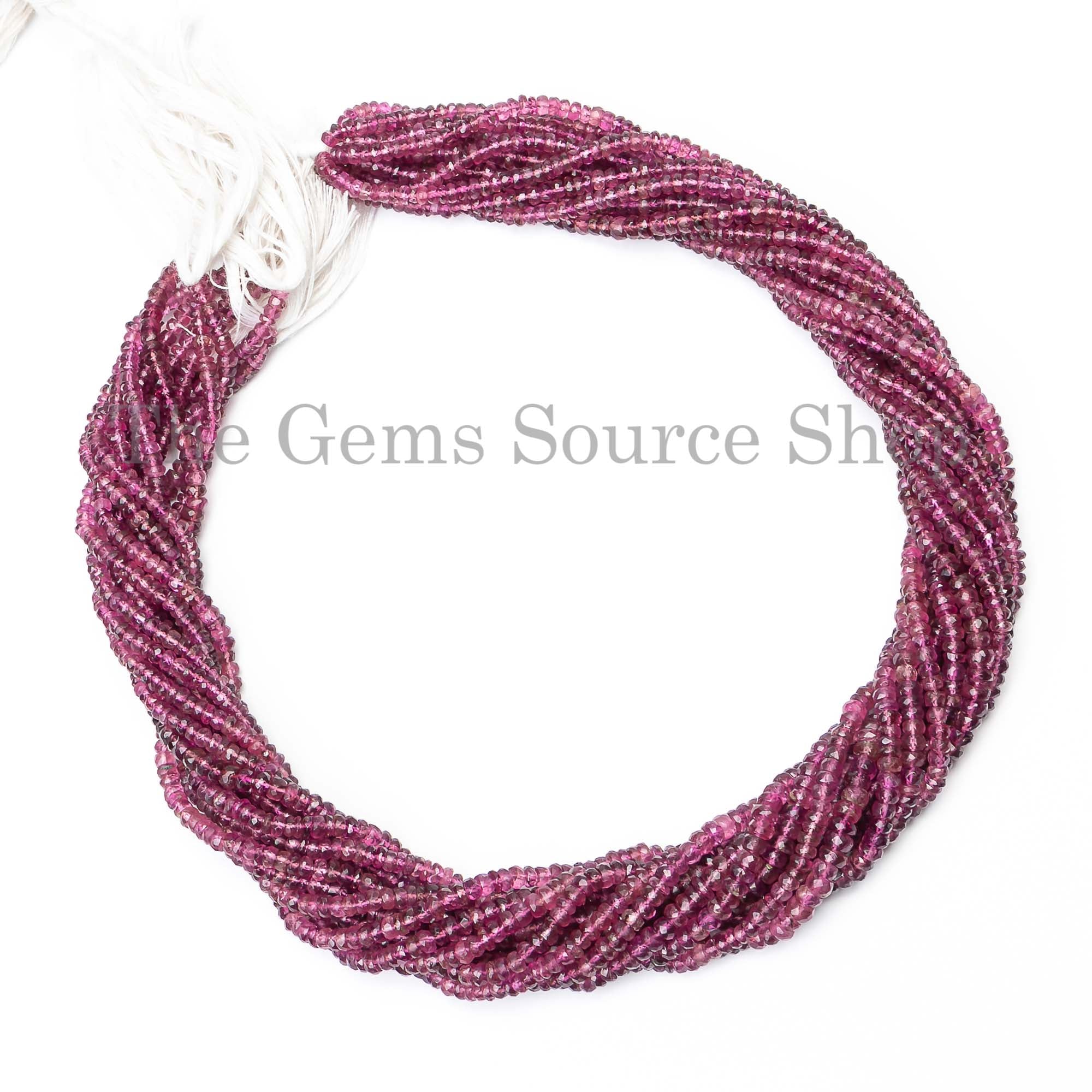 Rubellite Tourmaline Faceted Rondelle Beads, Rubellite Faceted Beads, 3-4mm Tourmaline Beads
