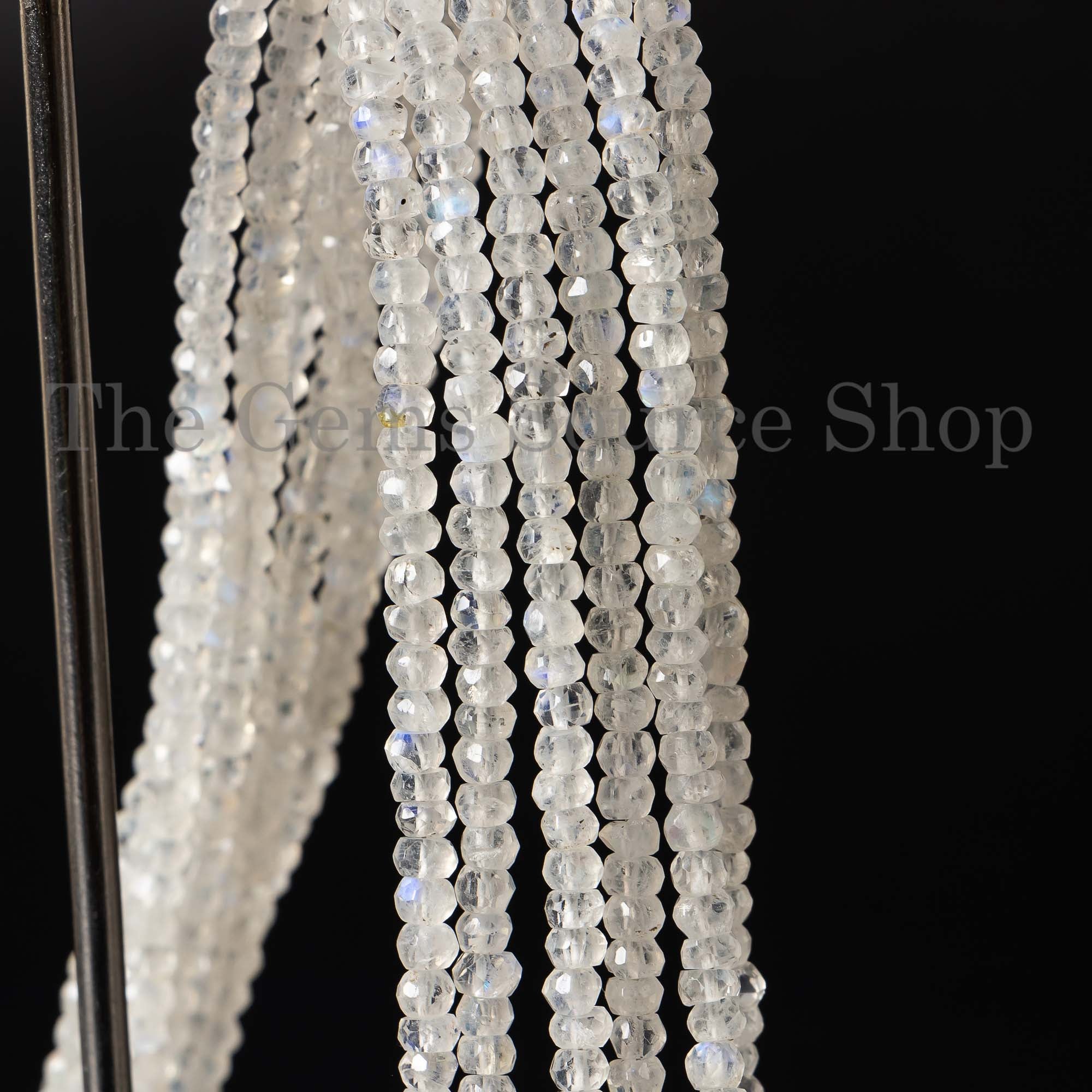Natural Rainbow Moonstone Faceted Rondelle 3.5-4mm Beads, TGS-4253