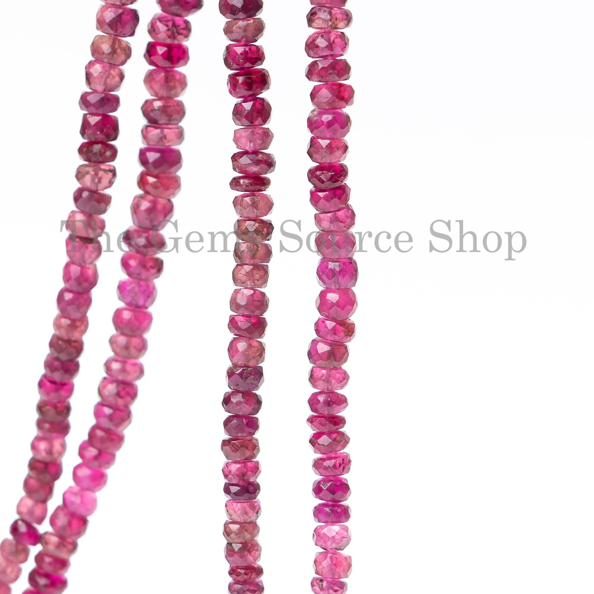3.5-5mm Rubellite Tourmaline Beads, Tourmaline Faceted Beads, Tourmaline Rondelle Shape Beads
