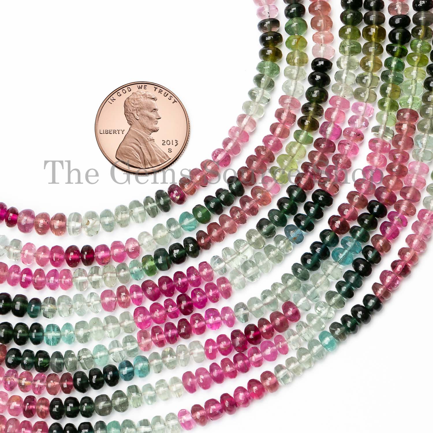 Multi Tourmaline Smooth Rondelle Shape Gemstone Beads TGS-0255
