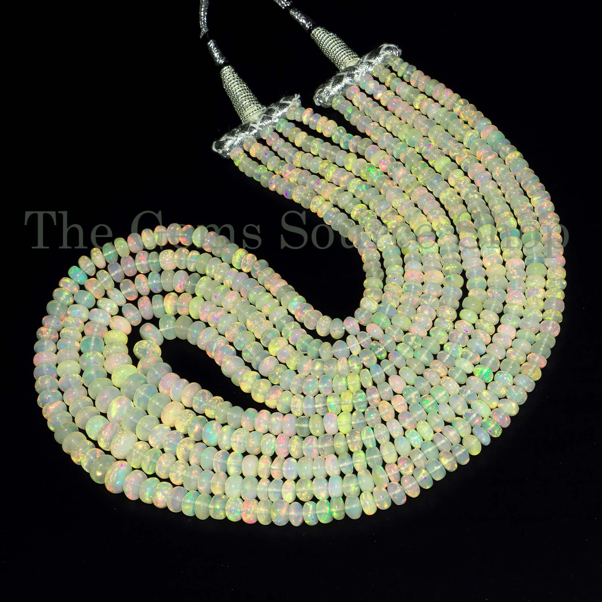 Natural Ethiopian Opal Necklace, Top Quality 5-9mm Fire Opal Necklace, Gemstone Beaded Necklace, Smooth Rondelle Necklace