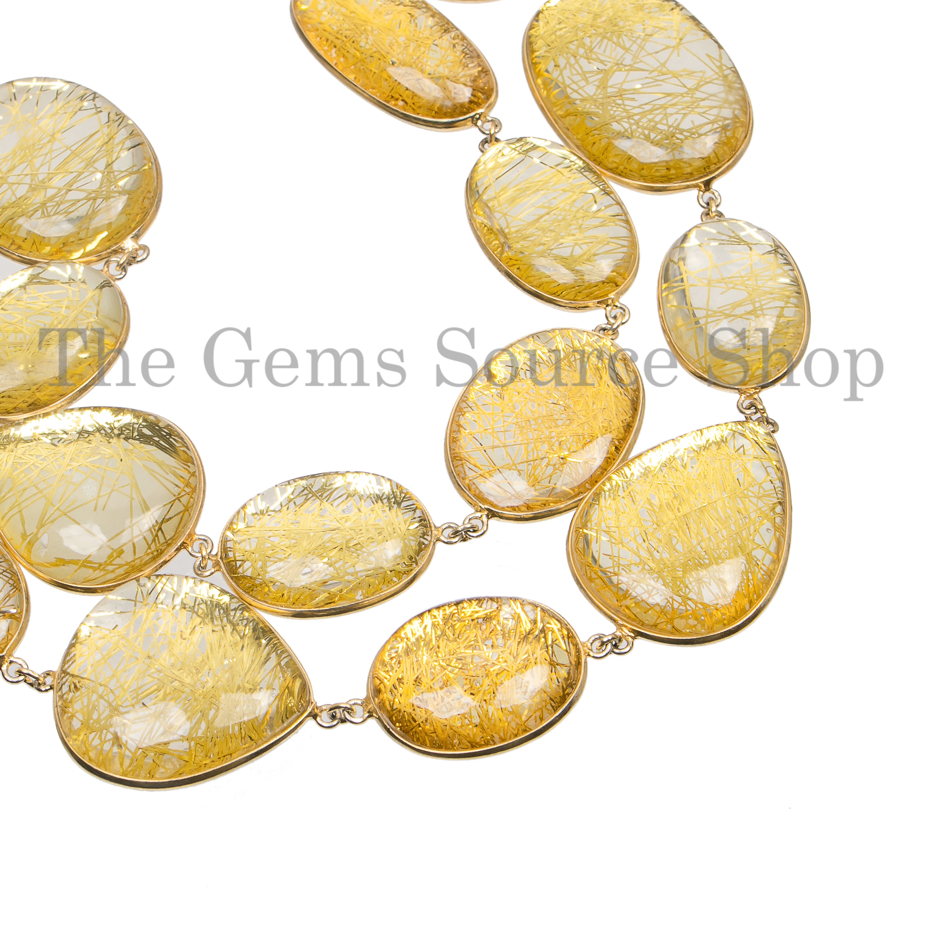 Natural Gemstone Golden Rutile Smooth Connector Chain Beads