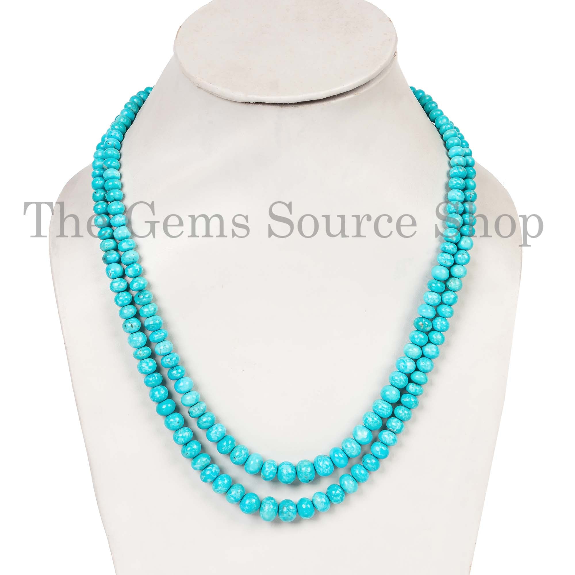 5.5-11mm Sleeping Beauty Turquoise Necklace, Turquoise Smooth Rondelle, Gemstone Layering Necklace, Beaded Handmade Necklace