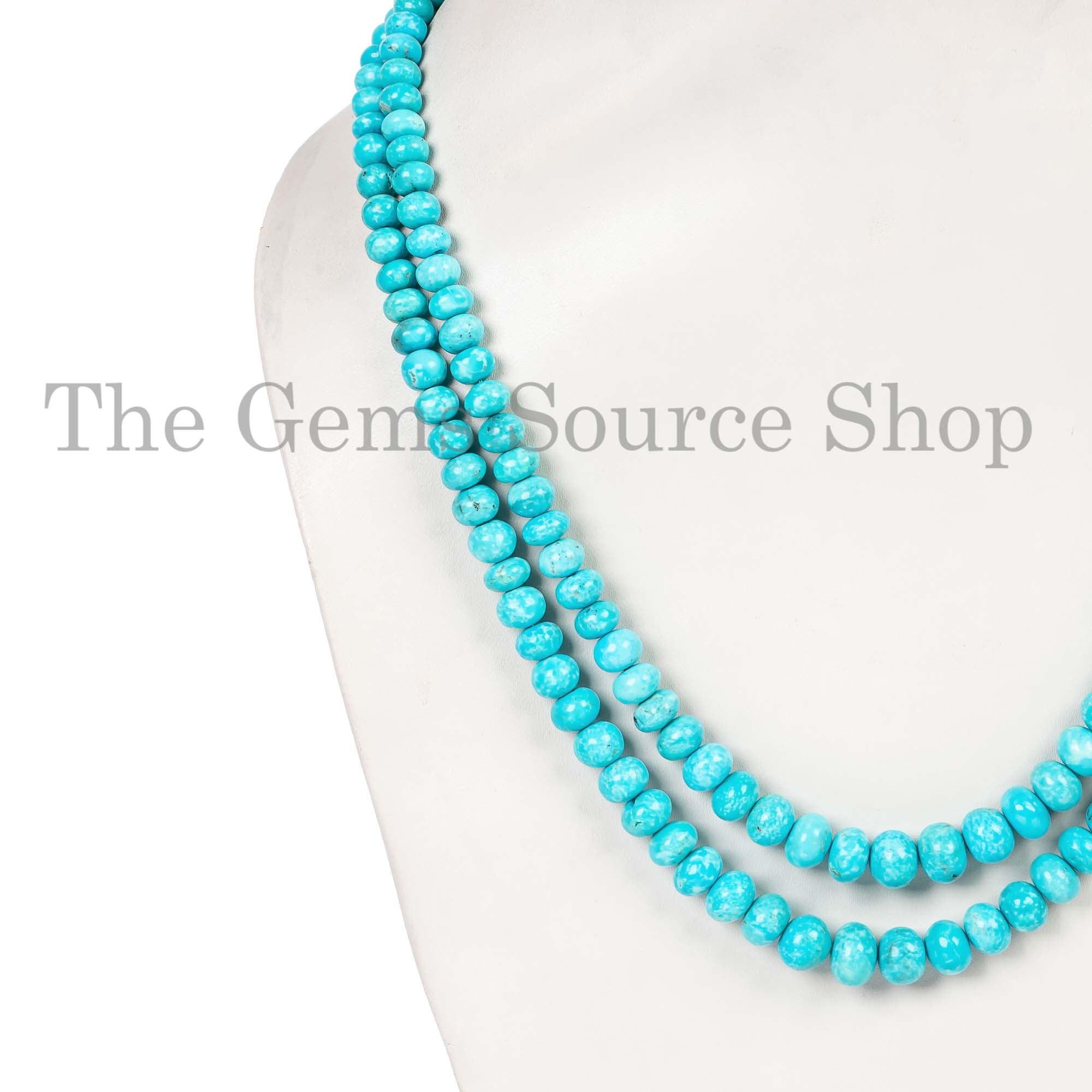 5.5-11mm Sleeping Beauty Turquoise Necklace, Turquoise Smooth Rondelle, Gemstone Layering Necklace, Beaded Handmade Necklace