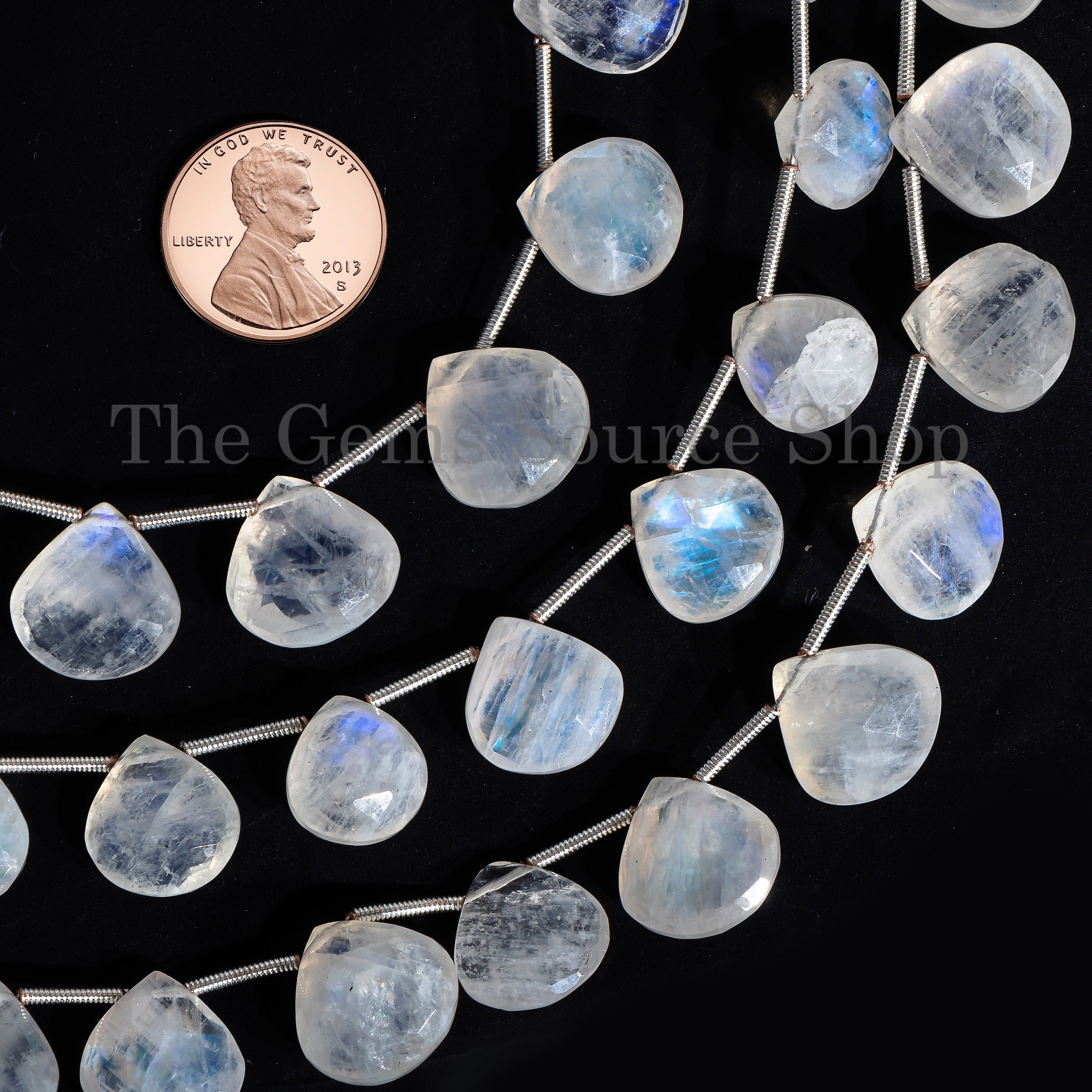 Natural Rainbow Moonstone Faceted Heart Beads, Briolette Moonstone Strand TGS-4545