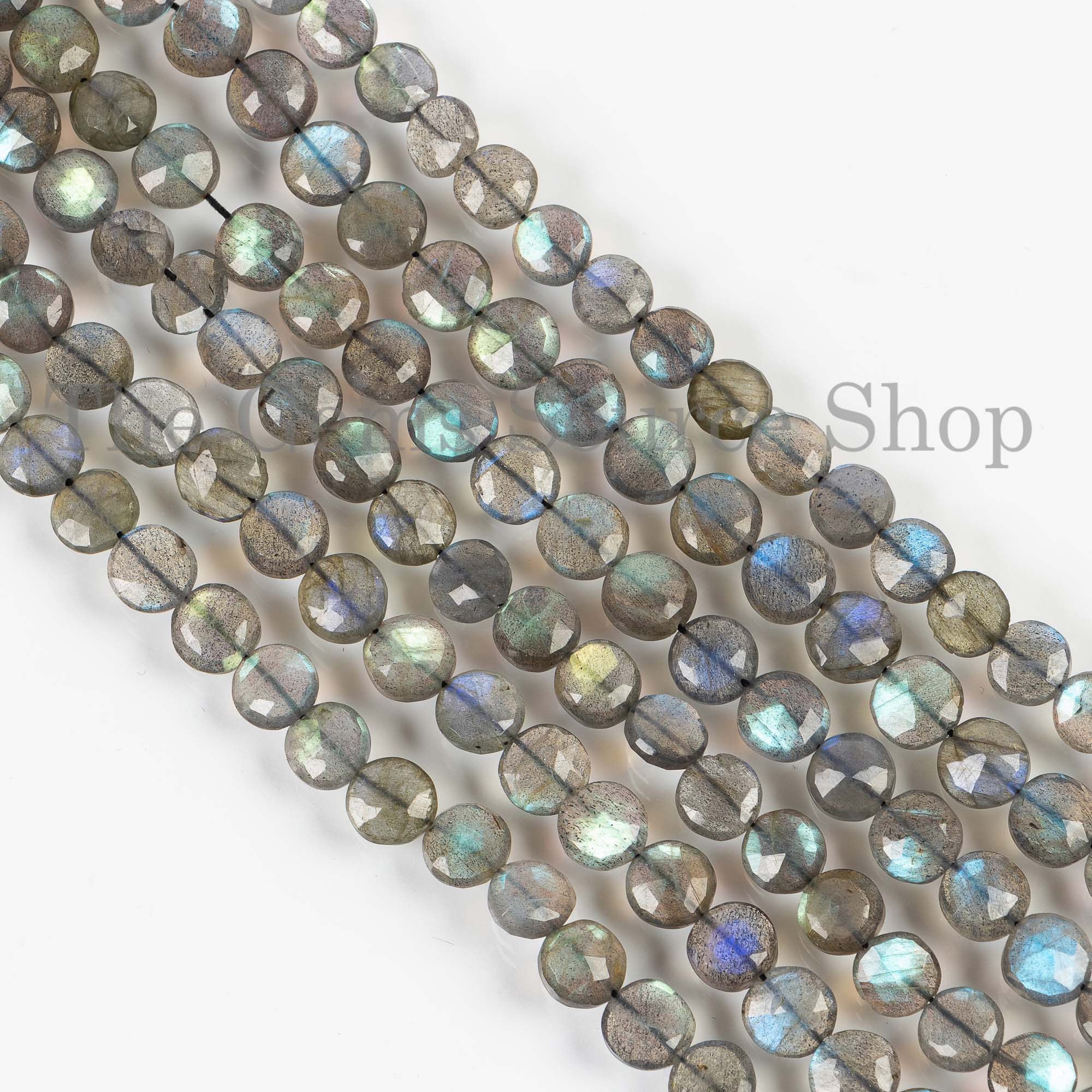 7-8mm Labradorite Faceted Coin Beads, Labradorite Beads, Labradorite Round Coin Briolette, Labradorite Faceted Beads, Coin Beads