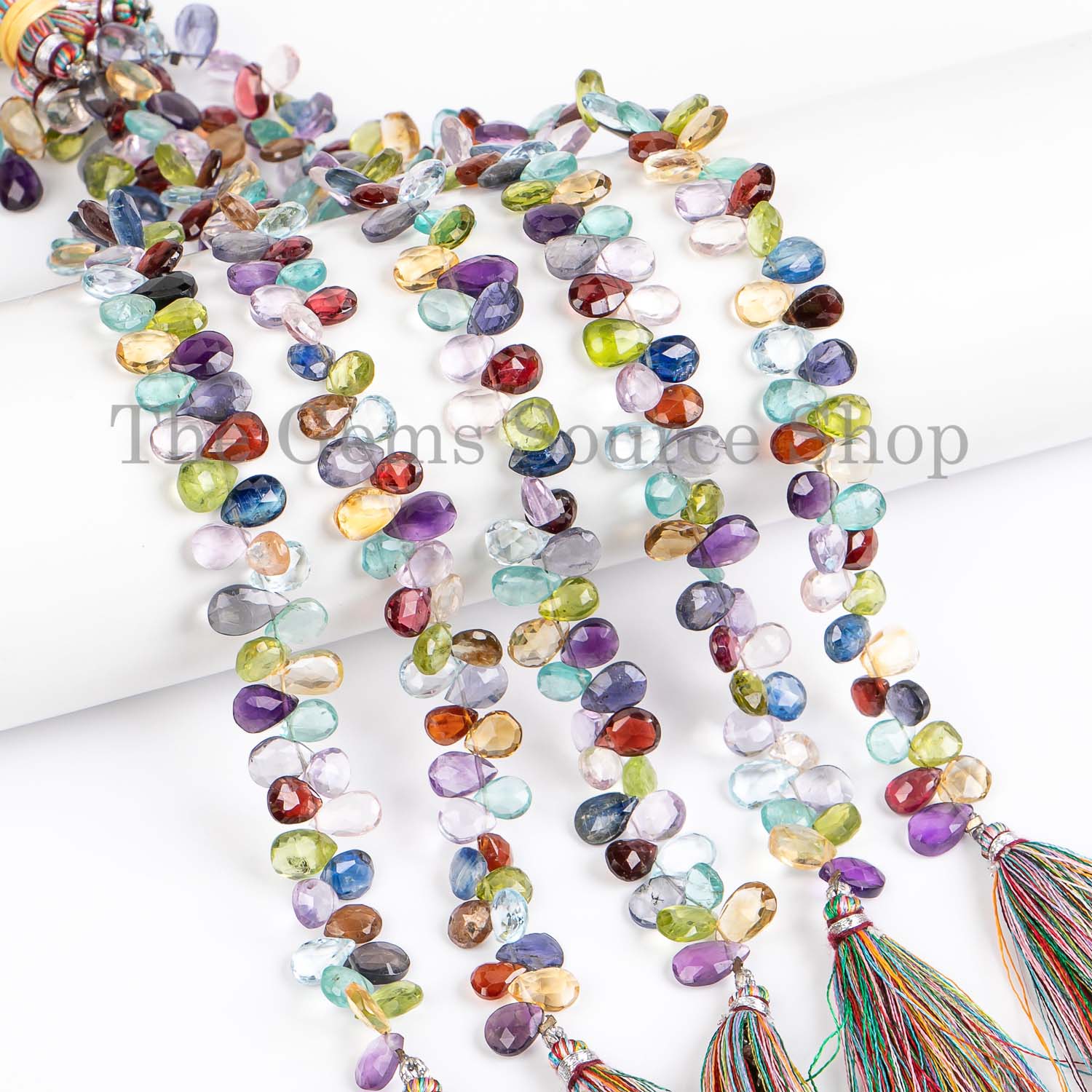 Multi Gemstone Faceted Pear Shape Beads