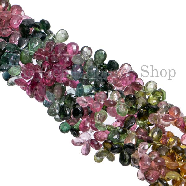 Natural Multi Tourmaline Pear Shape Beads, Faceted Gemstone Beads Briolette