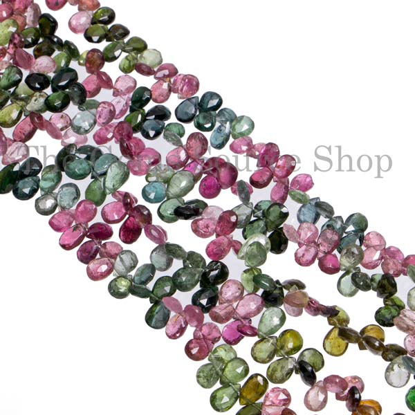 Natural Multi Tourmaline Pear Shape Beads, Faceted Gemstone Beads Briolette