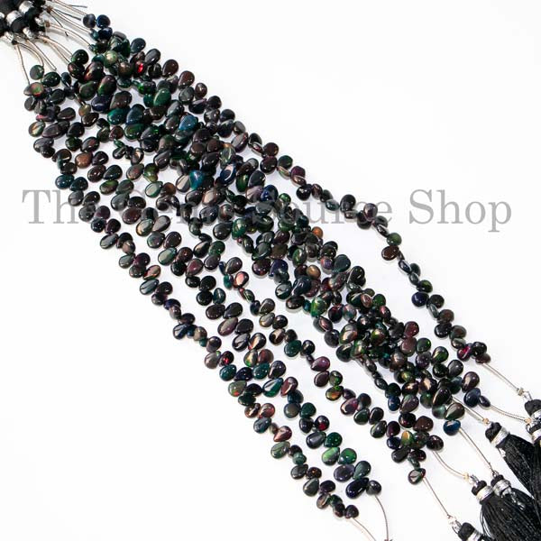 Black Ethiopian Opal Smooth Pear Beads, Gemstone Pear Briolette, Opal Beads