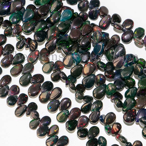 Black Ethiopian Opal Smooth Pear Beads, Gemstone Pear Briolette, Opal Beads