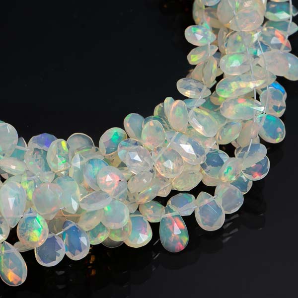 Natural Ethiopian Opal Faceted Pear Briolette, Opal Pear Beads, Opal Gemstone Beads