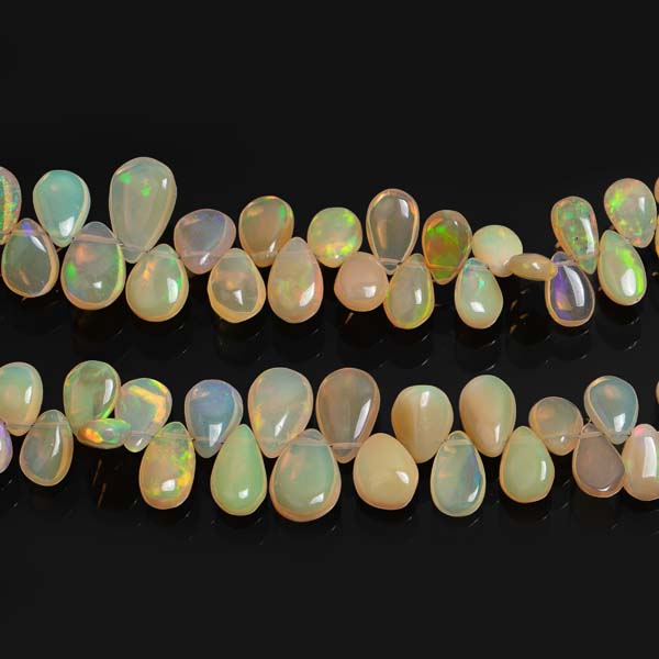 15"- 3x4.25-7x11mm Natural Ethiopian Opal Smooth Pear Gemstone Beads Strand