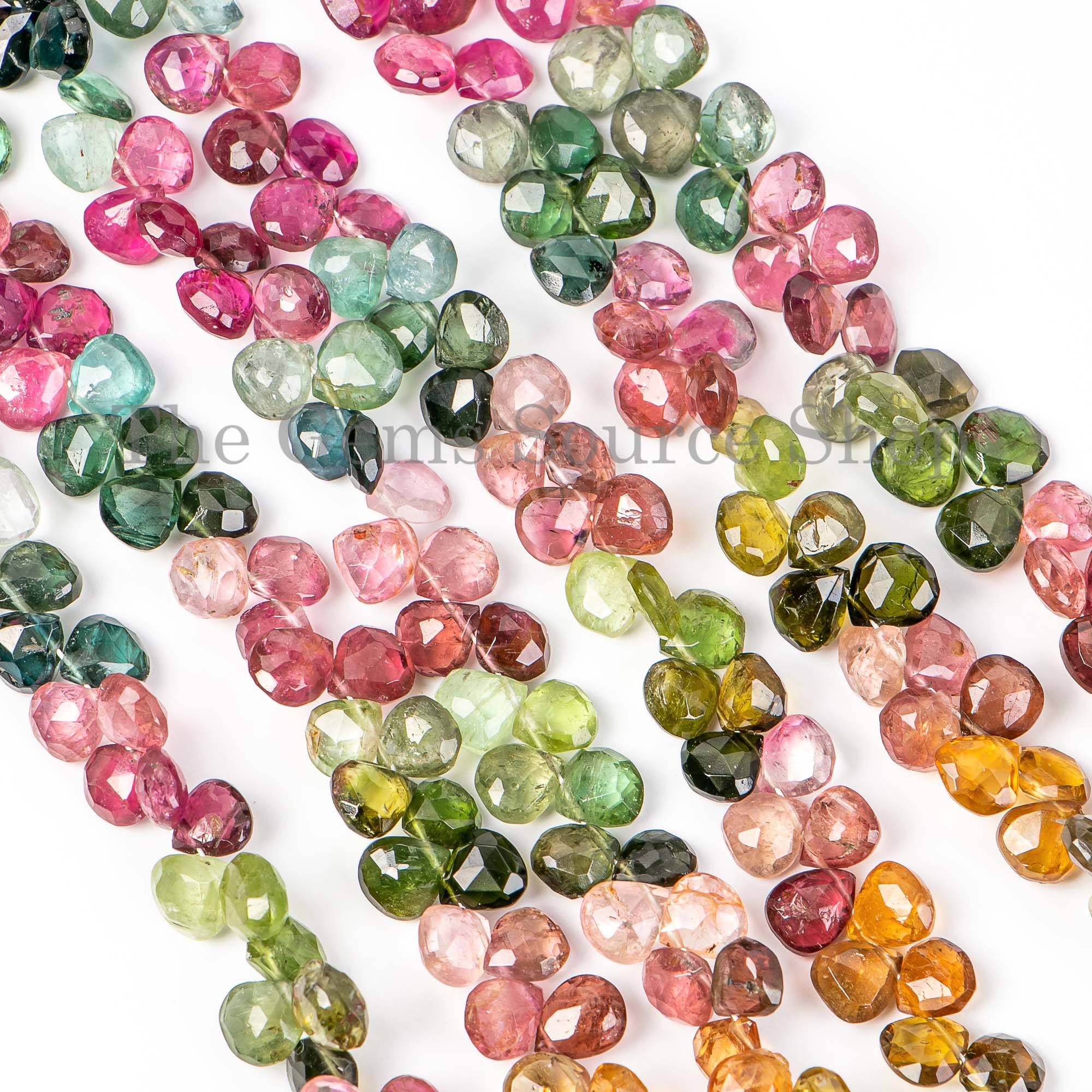 Multi Tourmaline Beads, Tourmaline Faceted Heart Beads, Side Drill Faceted Heart Beads