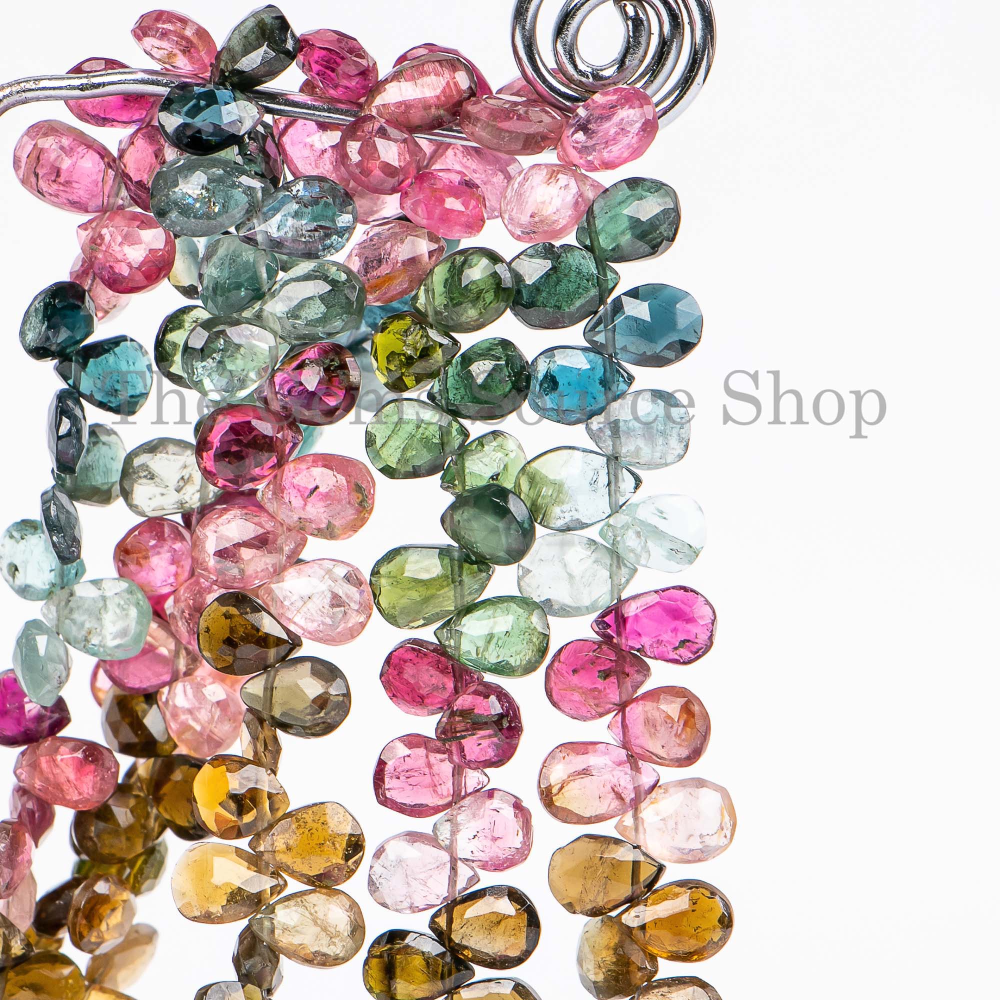 Multi Tourmaline Beads, Tourmaline Faceted Pear Beads, Tourmaline Gemstone Beads