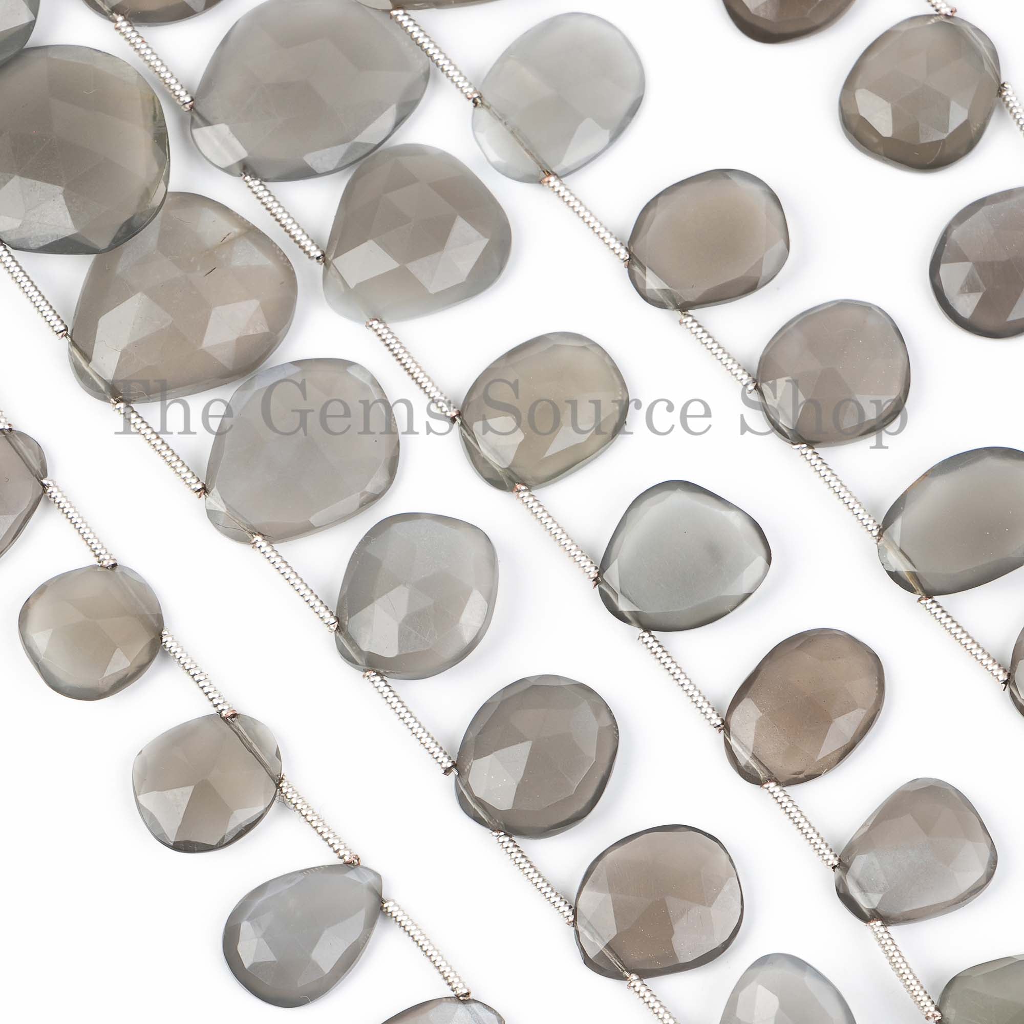Gray Moonstone Beads, Gray Moonstone Flat Fancy Bead, Gray Moonstone Rose Cut Beads, Flat Fancy Beads