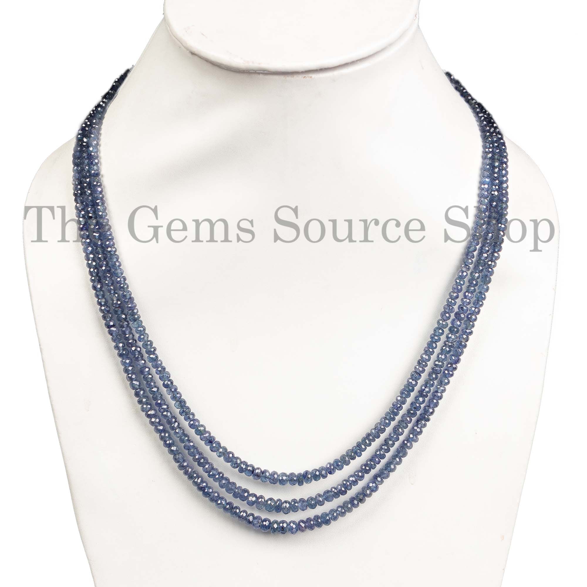 Blue Sapphire Beads Necklace, Blue Sapphire Faceted Beads Necklace, Blue Sapphire Rondelle Beads Necklace