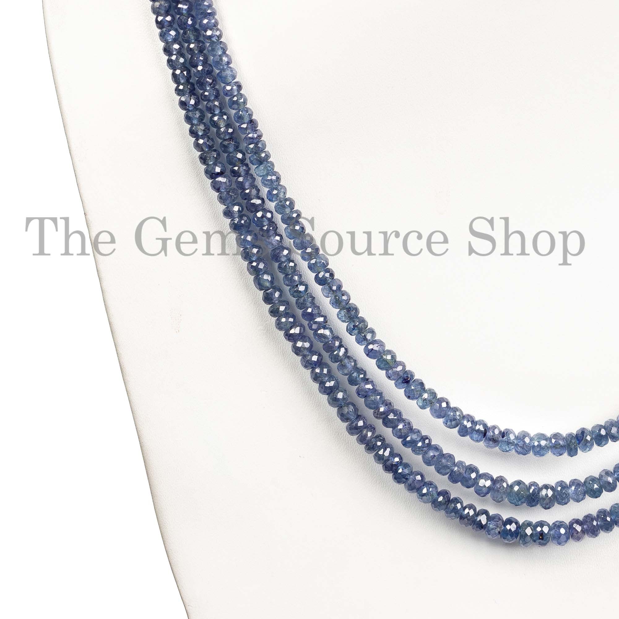 Blue Sapphire Beads Necklace, Blue Sapphire Faceted Beads Necklace, Blue Sapphire Rondelle Beads Necklace