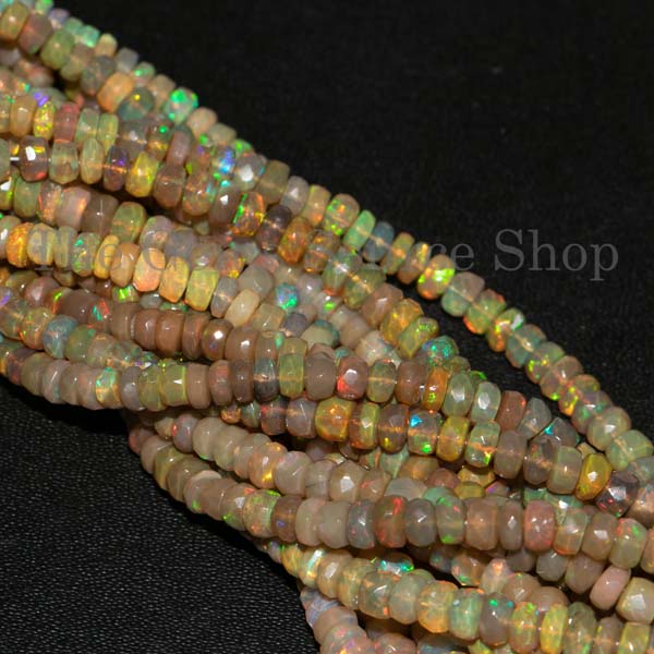 Natural Ethiopian Opal Faceted Rondelle Beads, Gemstone Rondelle Beads