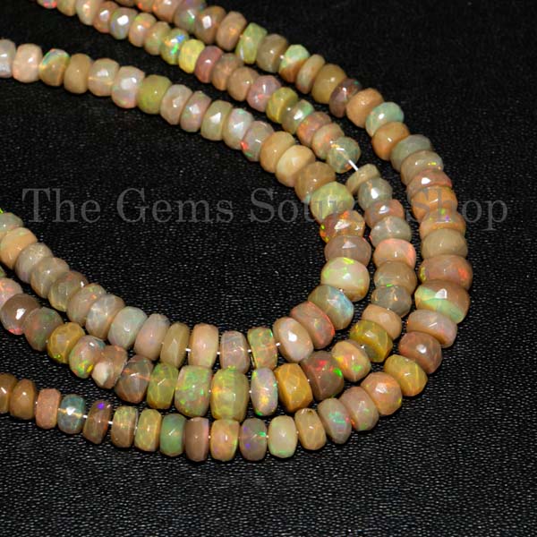 Natural Ethiopian Opal Faceted Rondelle Beads, Gemstone Rondelle Beads