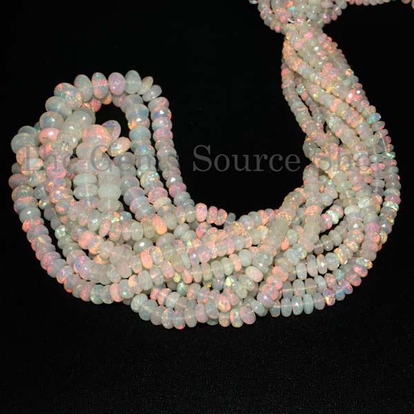 Natural Ethiopian Opal Faceted Rondelle Beads, Gemstone Beads, Opal Rondelle