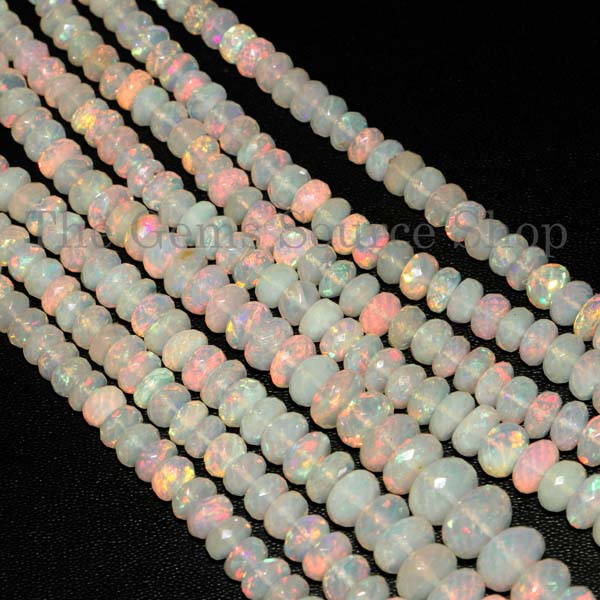 Natural Ethiopian Opal Faceted Rondelle Beads, Gemstone Beads, Opal Rondelle