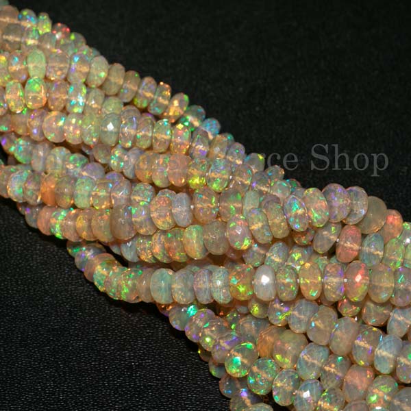 Natural Ethiopian Opal Faceted Rondelle Beads, Opal Wholesale Beads, Gemstone Rondelle Beads