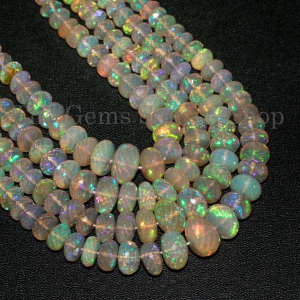 Natural Ethiopian Opal Faceted Rondelle Beads, Opal Wholesale Beads, Gemstone Rondelle Beads