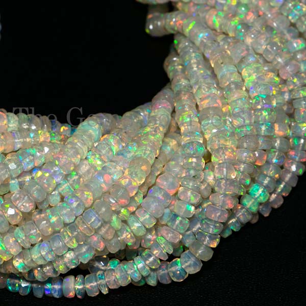 Ethiopian Opal Beads, Opal Rondelle Beads, Faceted Beads, Natural Opal Gemstone