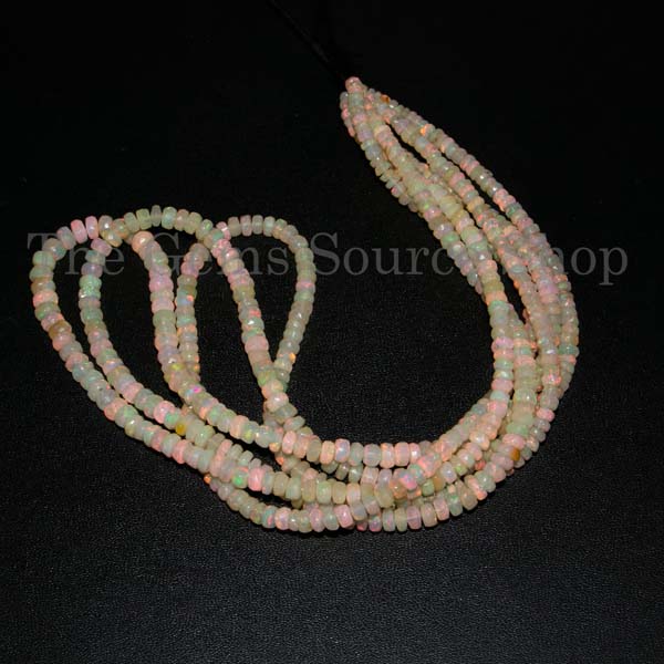 Natural Ethiopian Opal Faceted Rondelle, Opal Rondelle Beads, Wholesale Opal Gemstone