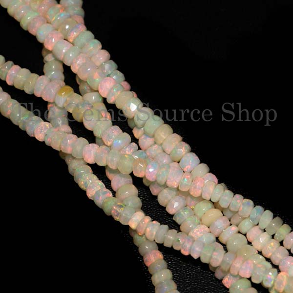 Natural Ethiopian Opal Faceted Rondelle, Opal Rondelle Beads, Wholesale Opal Gemstone
