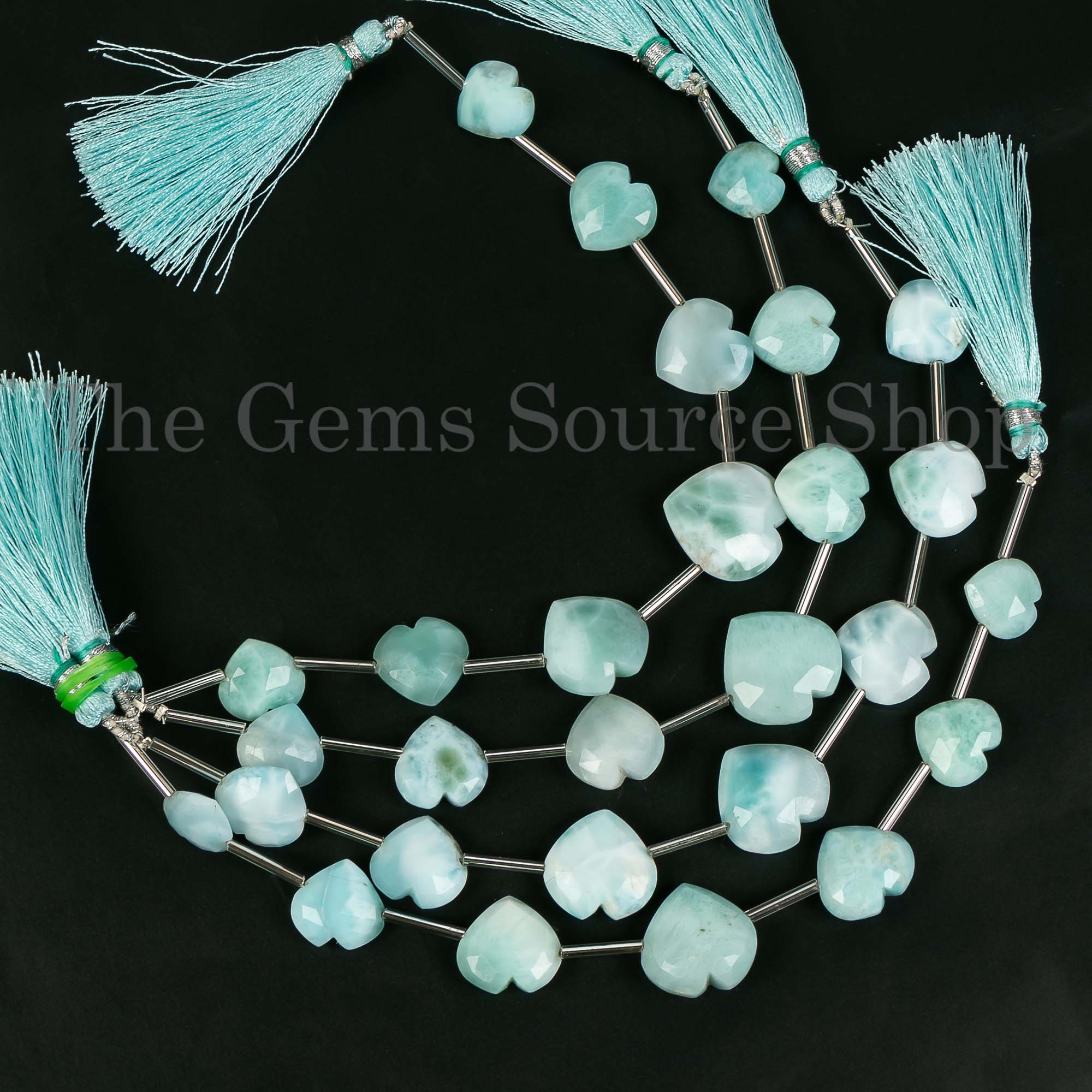 Top Quality Larimar Beads, Larimar Briolette Hearts, 12.5-18mm Larimar Faceted Beads, Larimar Heart Shape, Larimar Gemstone Beads