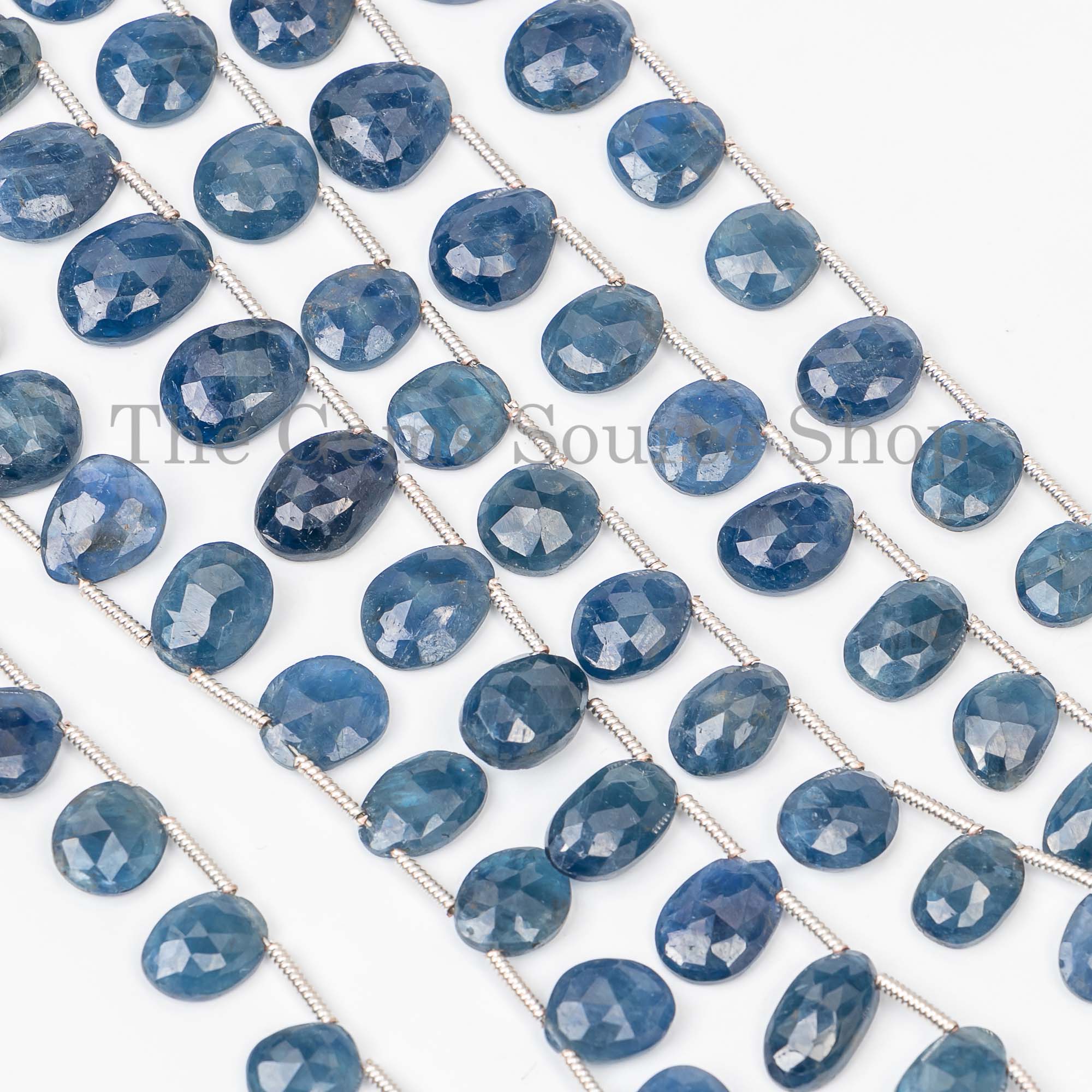 Blue Sapphire Beads, Blue Sapphire 6x8-9x11mm Flat Fancy Beads, Blue Sapphire Rose Cut Beads, Fancy Beads