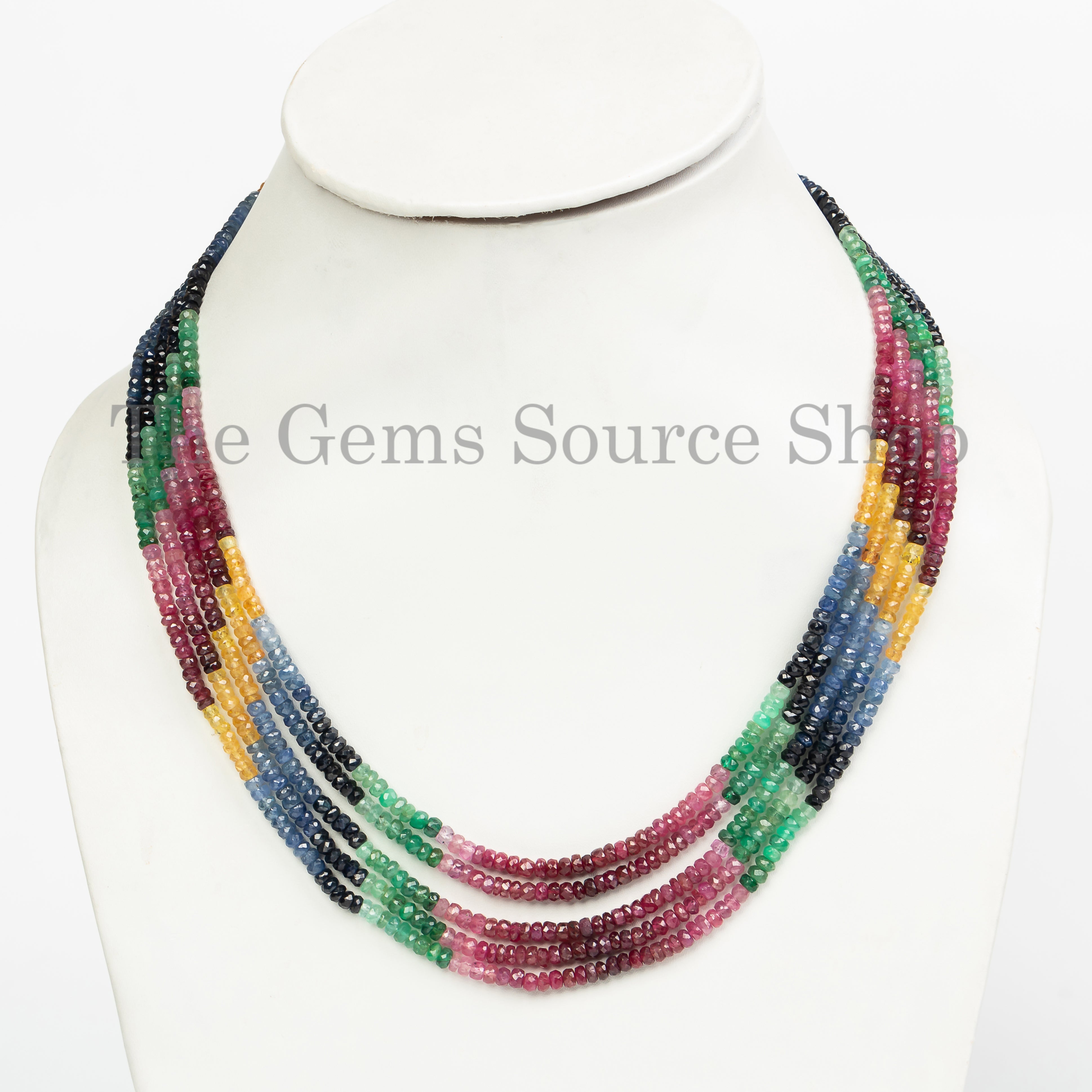 Natural Multi Sapphire Gemstone Necklace, Multi Sapphire Faceted Rondelle Necklace